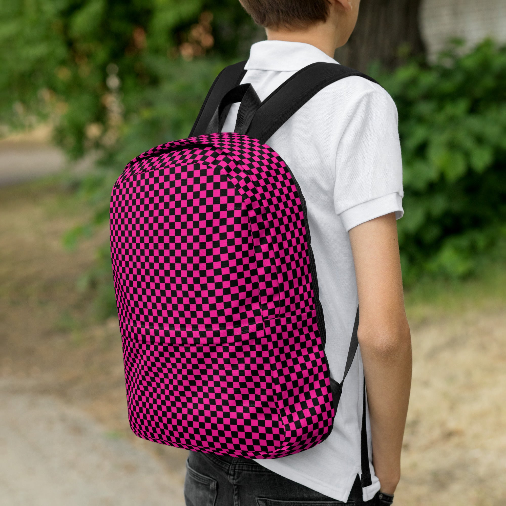 Preppy Pink Aesthetic Checkered Print Backpack