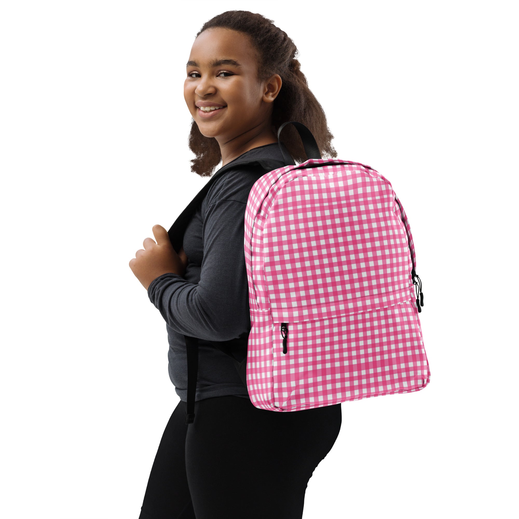 Preppy Pink Cute Gingham Summer Backpack for Girls
