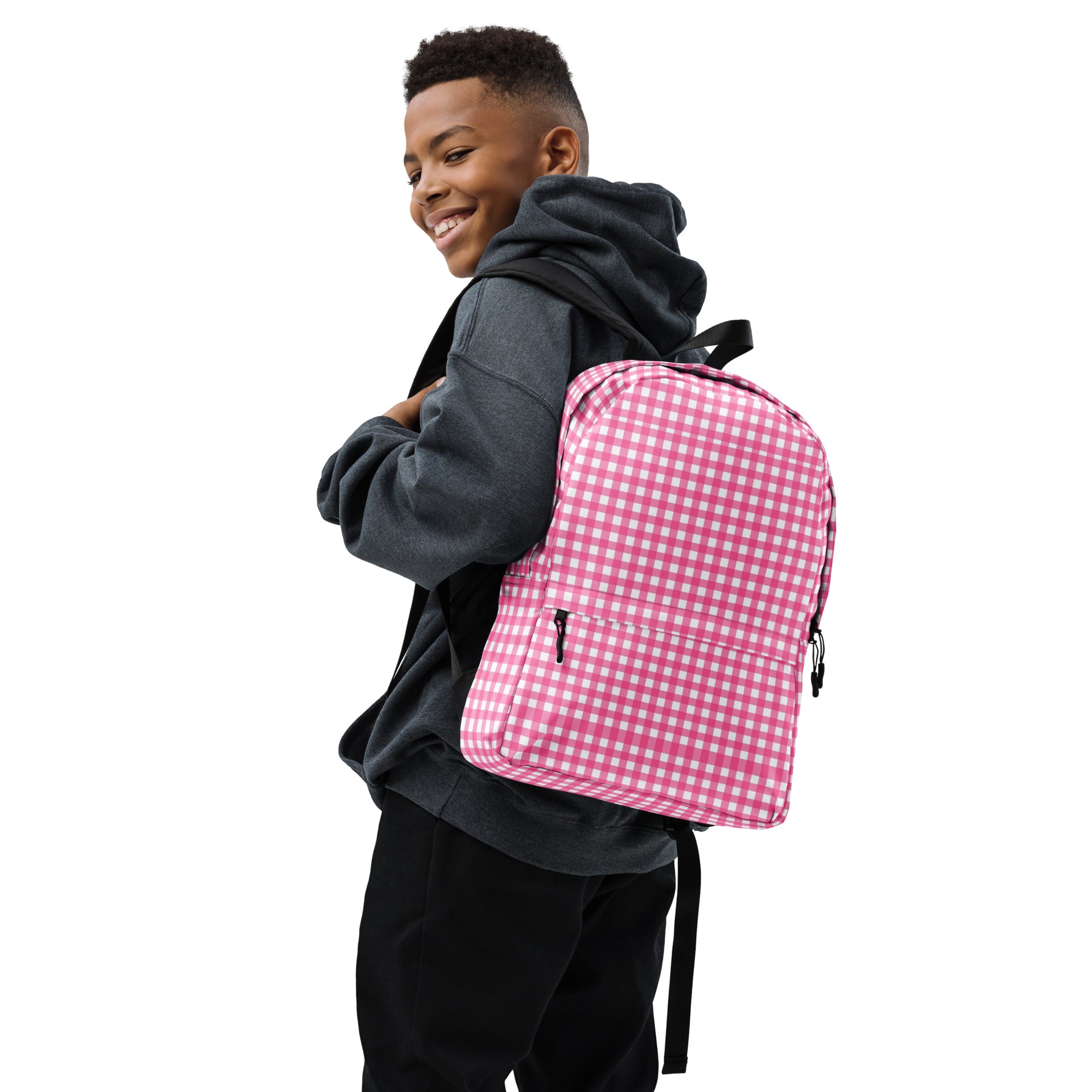 Preppy Pink Cute Gingham Summer Backpack for Girls