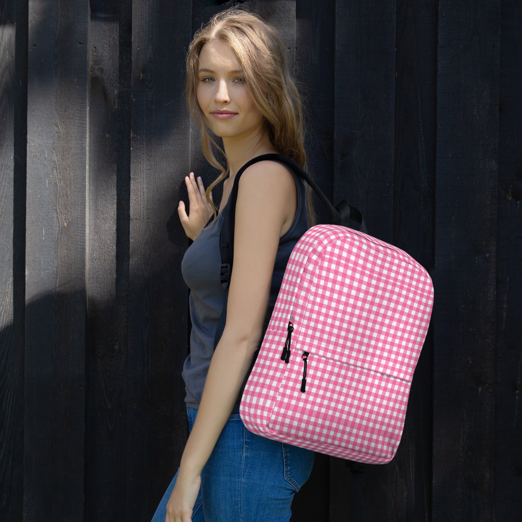 Preppy Pink Cute Gingham Summer Backpack for Girls
