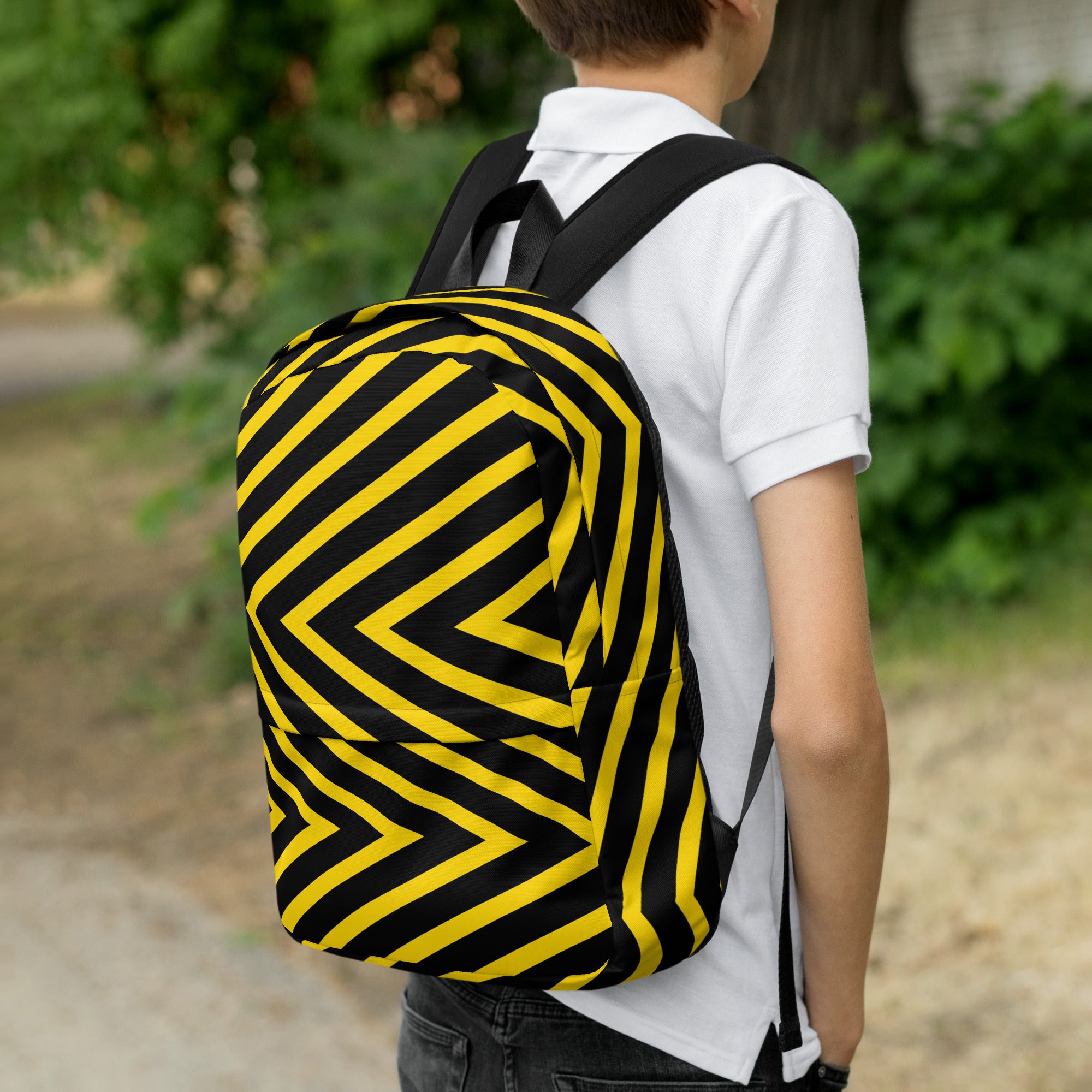 Trendy Black & Yellow Geometric Backpack