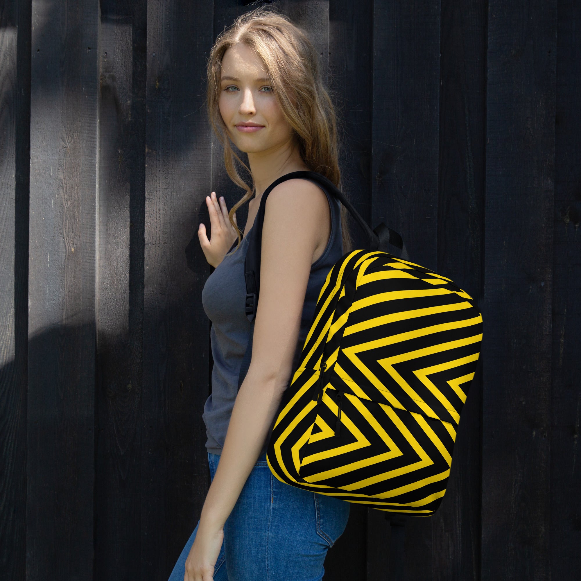 Trendy Black & Yellow Geometric Backpack