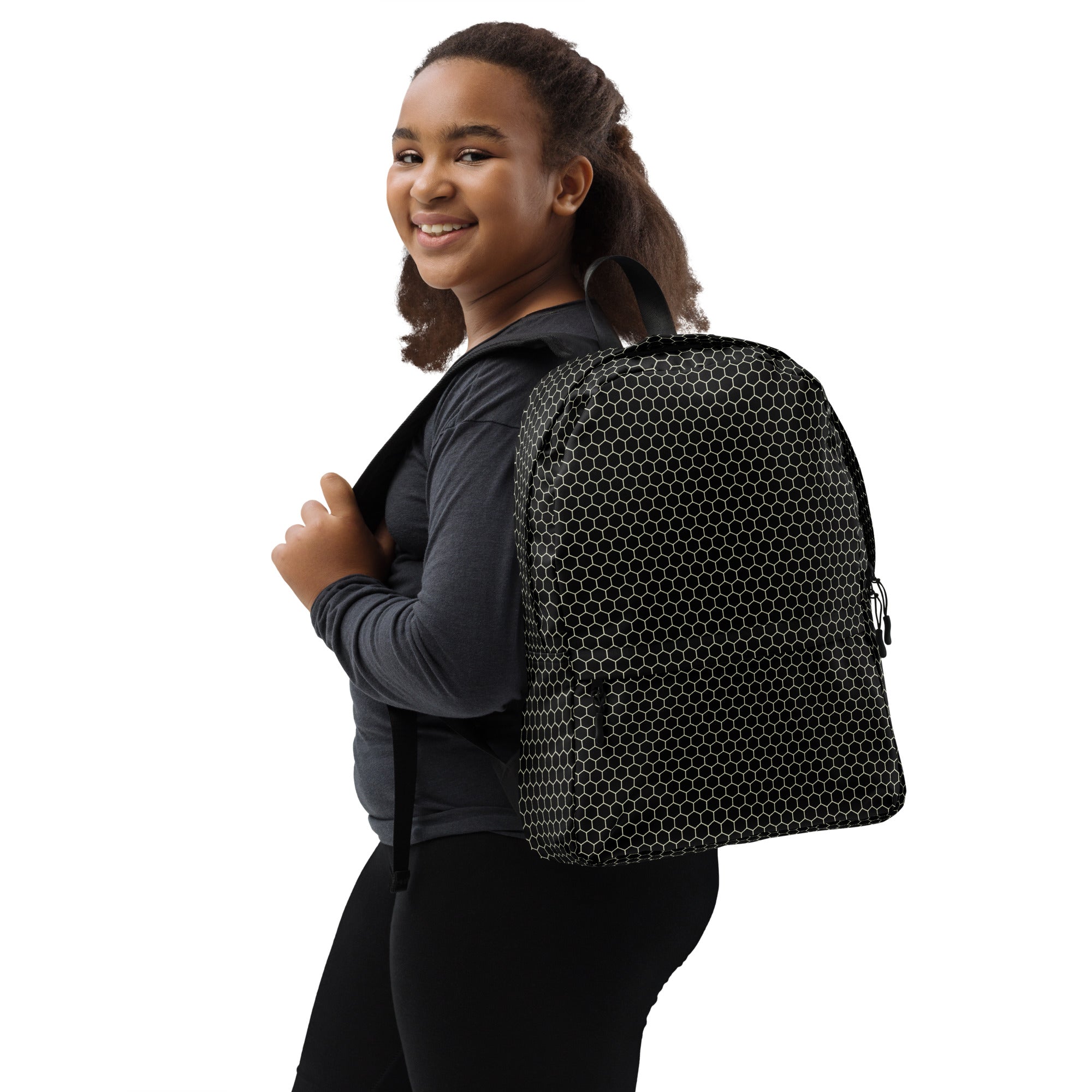 Trendy Beehive Honeycomb Black Hexagon Geometric Backpack