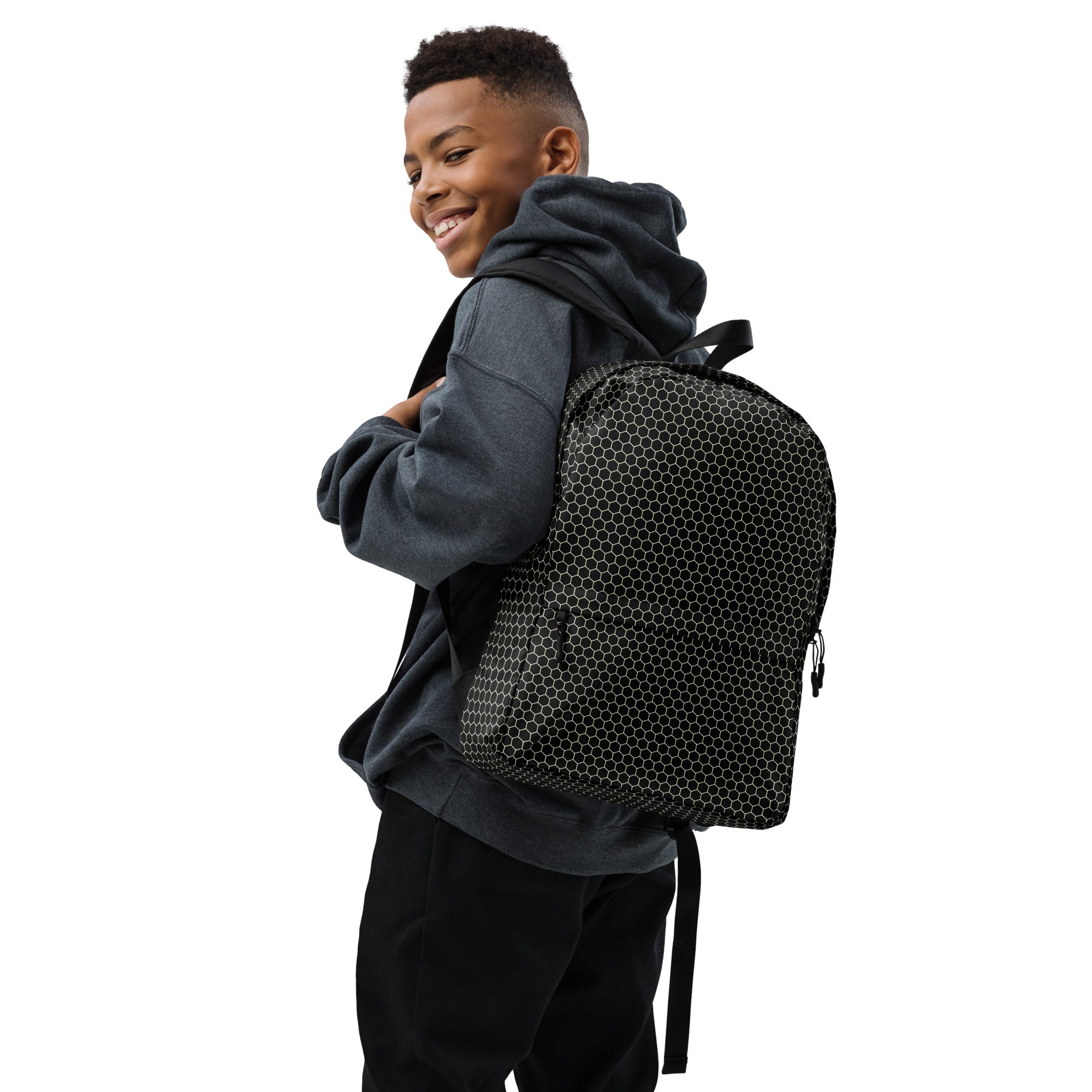 Trendy Beehive Honeycomb Black Hexagon Geometric Backpack