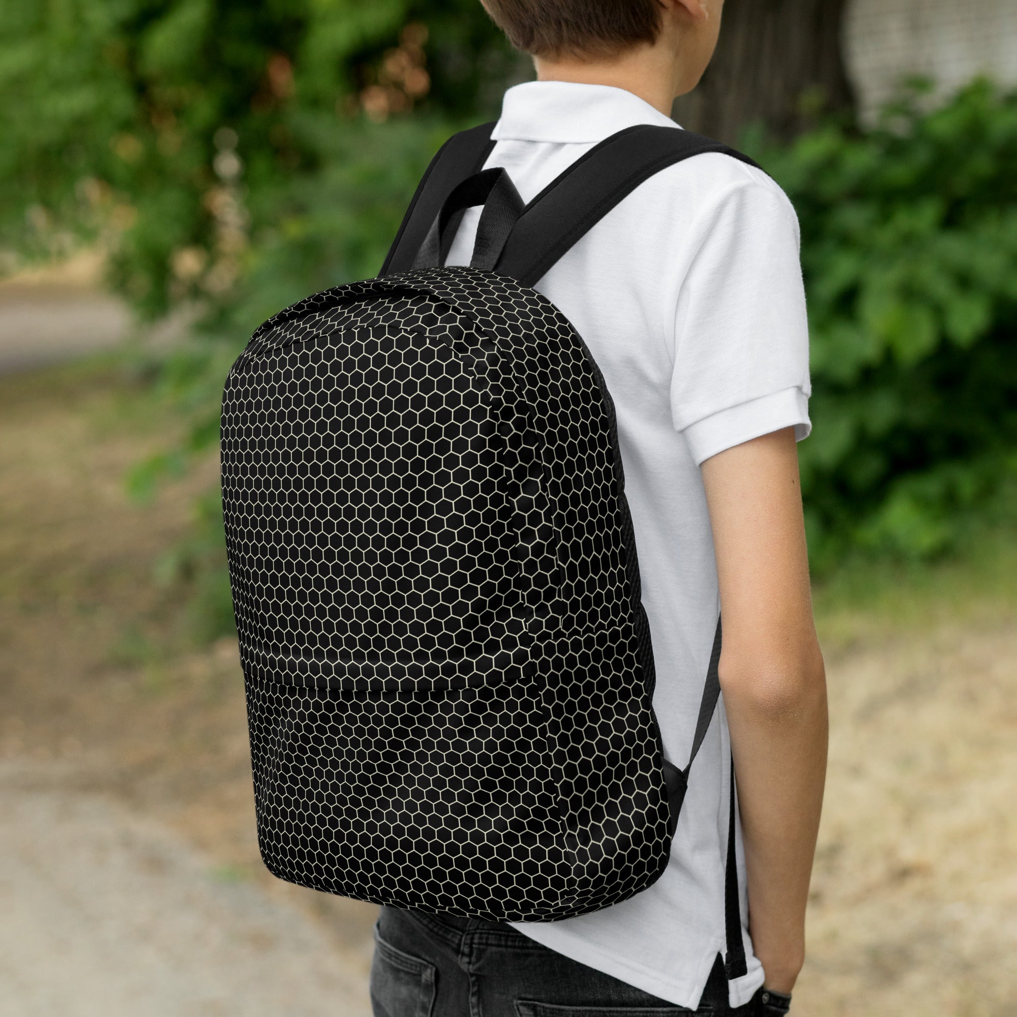 Trendy Beehive Honeycomb Black Hexagon Geometric Backpack