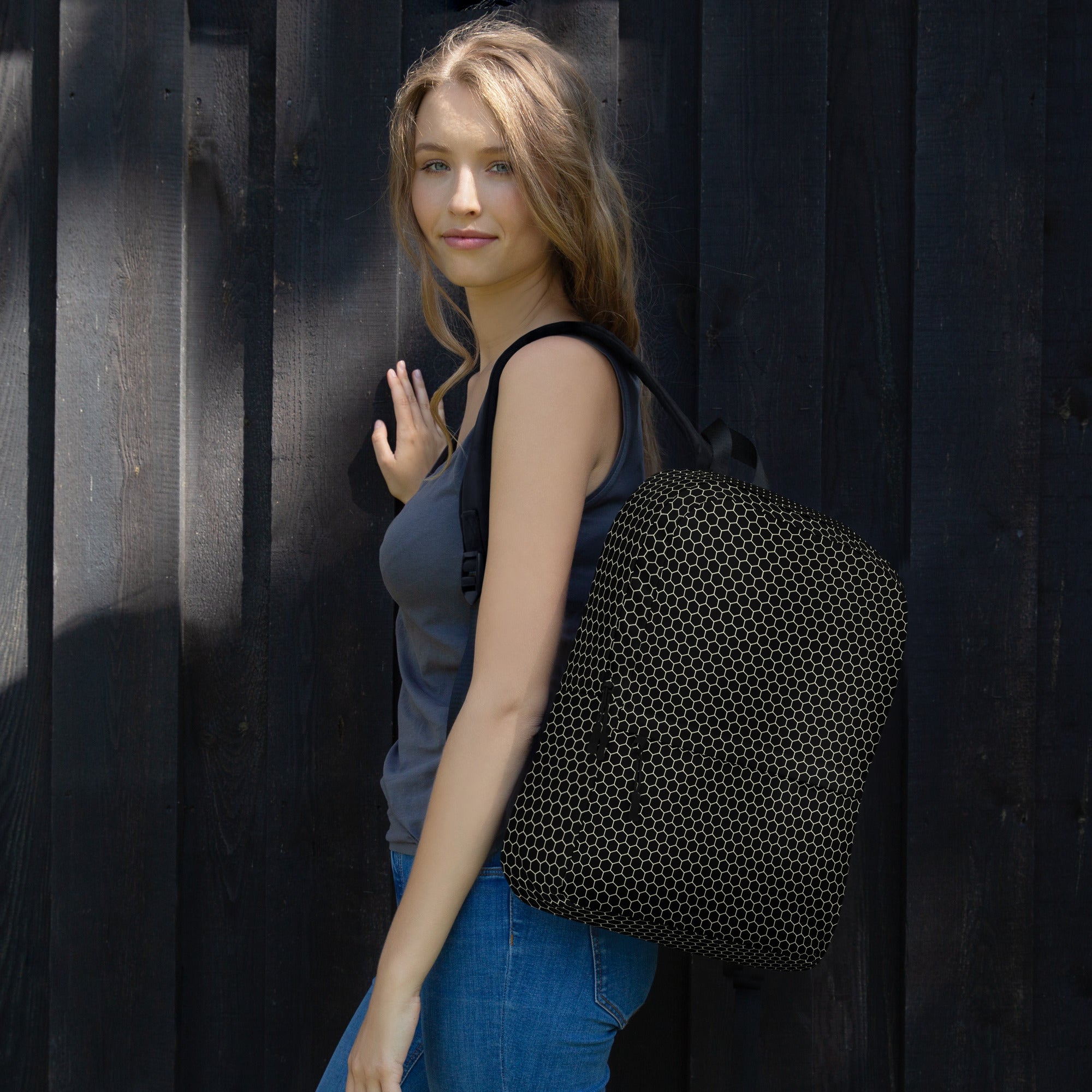Trendy Beehive Honeycomb Black Hexagon Geometric Backpack