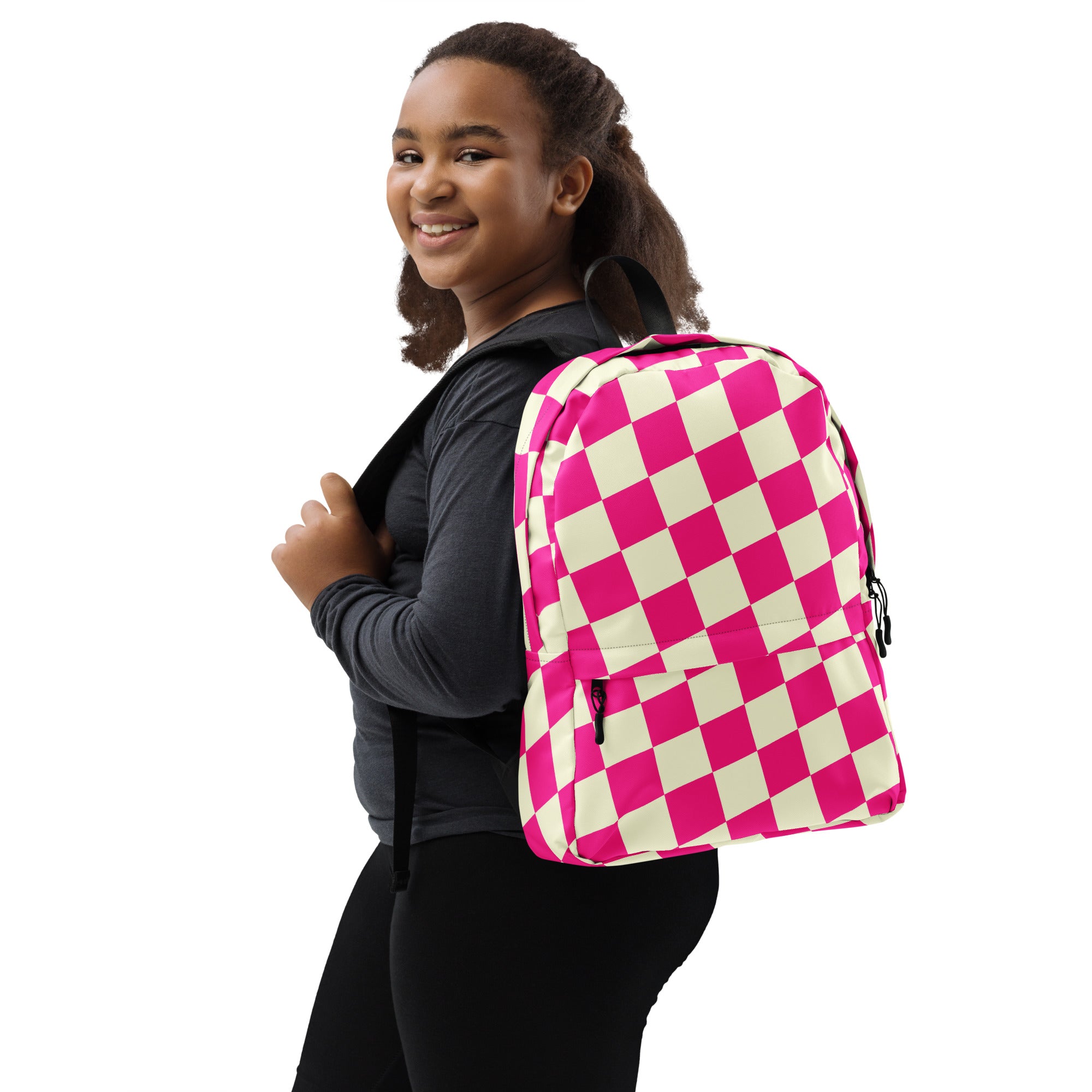 Preppy Style Pink Checkered School Backpack