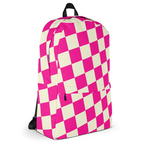 Preppy Style Pink Checkered School Backpack