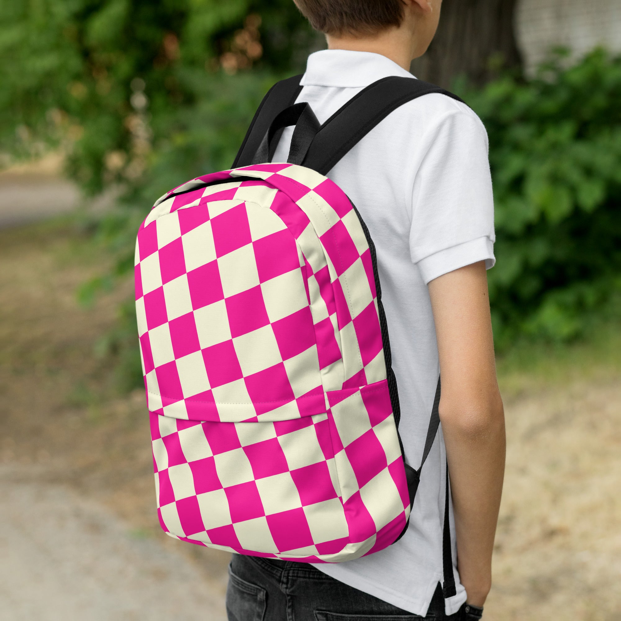 Preppy Style Pink Checkered School Backpack