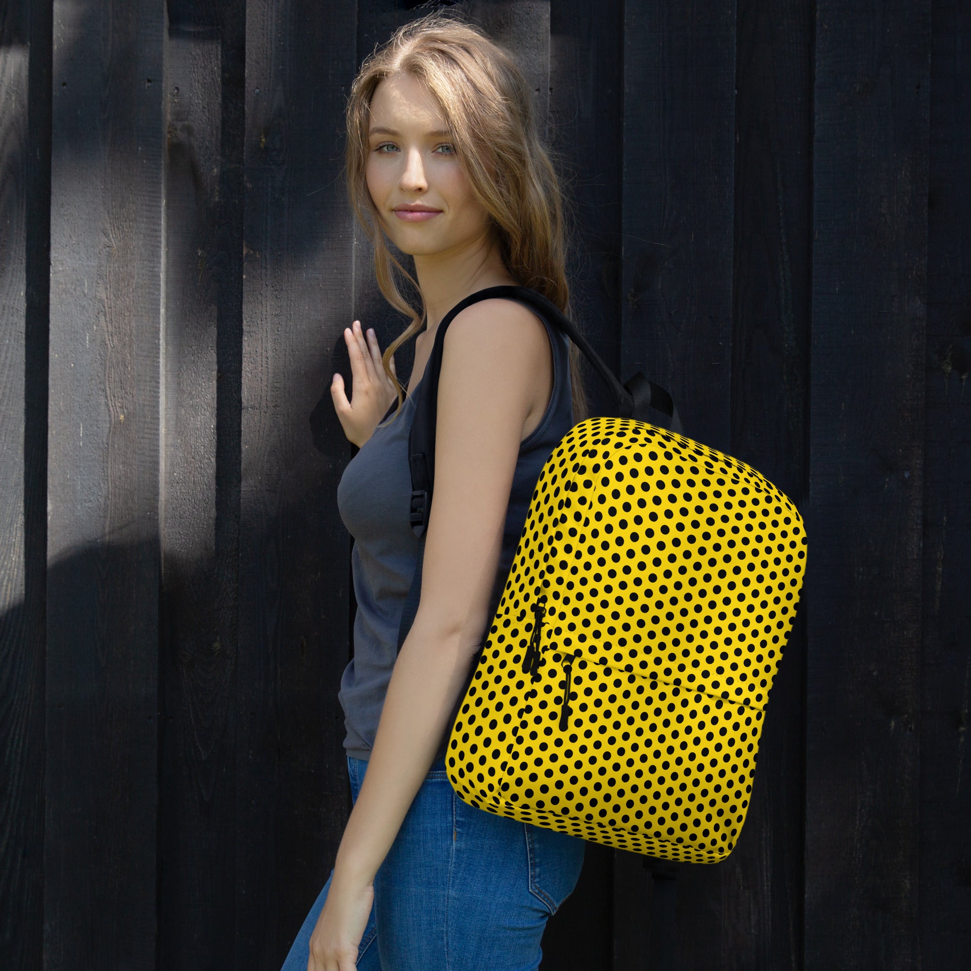 Vintage Black Polka Dot Yellow Summer Backpack