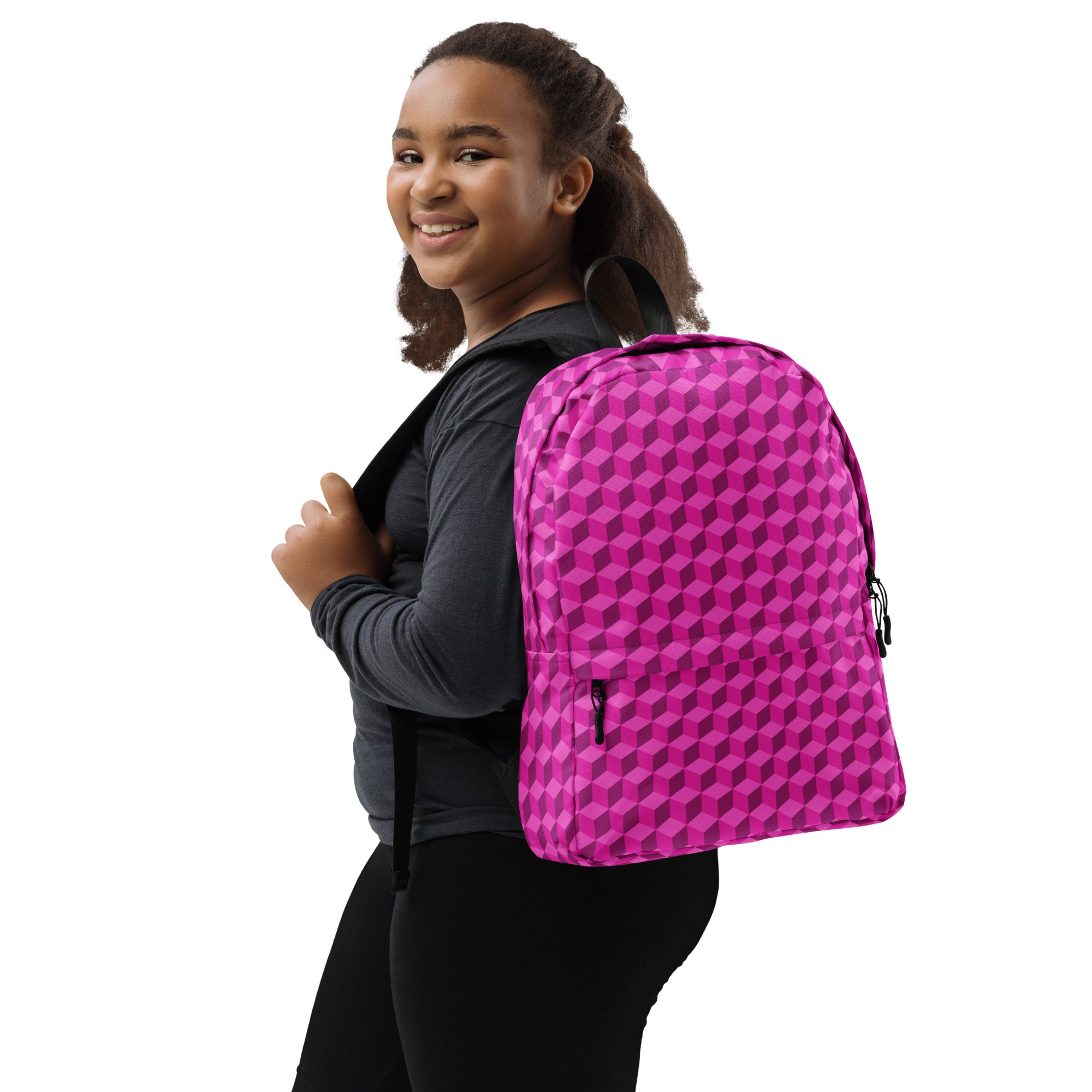 3d Geometric Cubes Optical illusion Preppy Pink Backpack