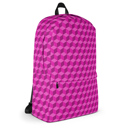 3d Geometric Cubes Optical illusion Preppy Pink Backpack