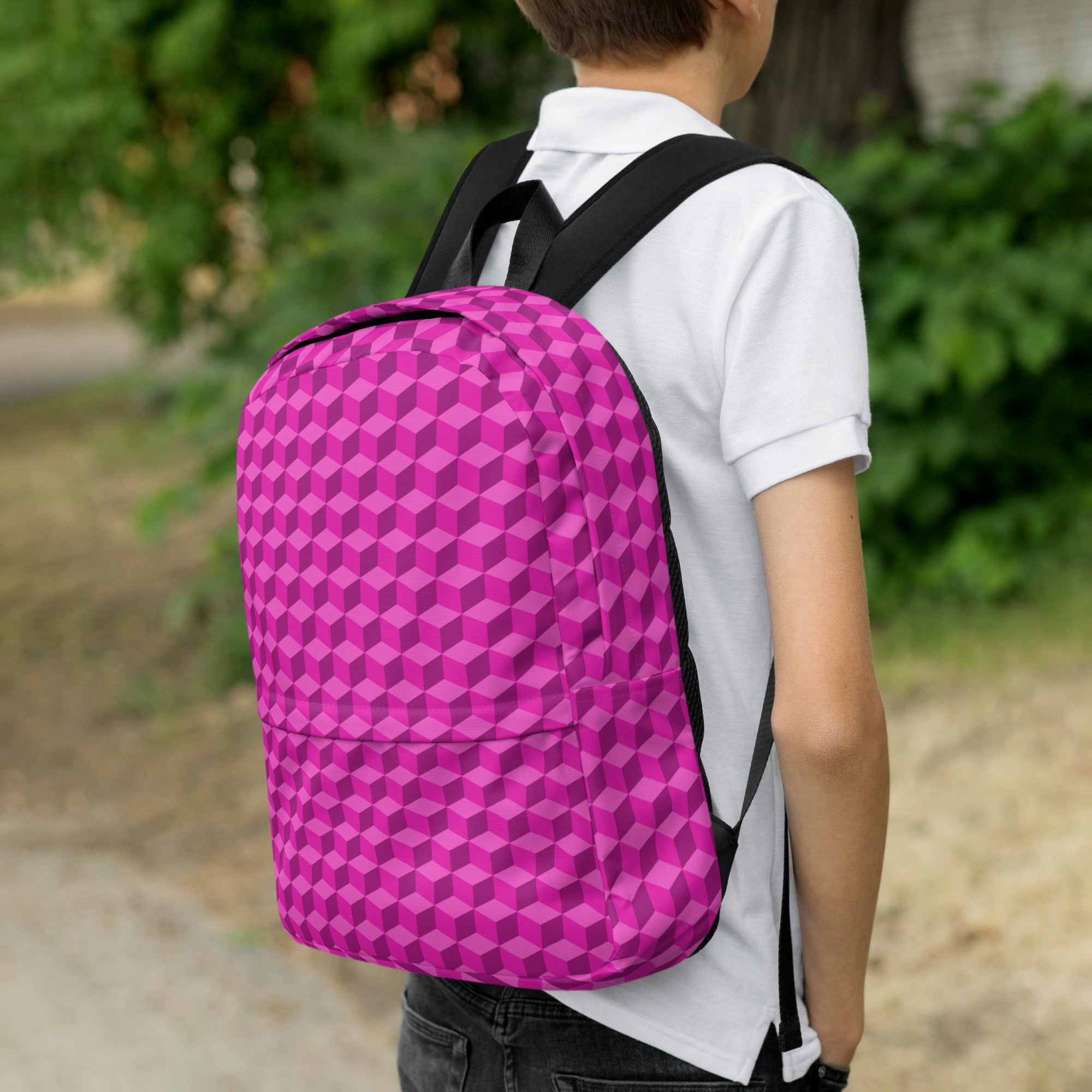 3d Geometric Cubes Optical illusion Preppy Pink Backpack