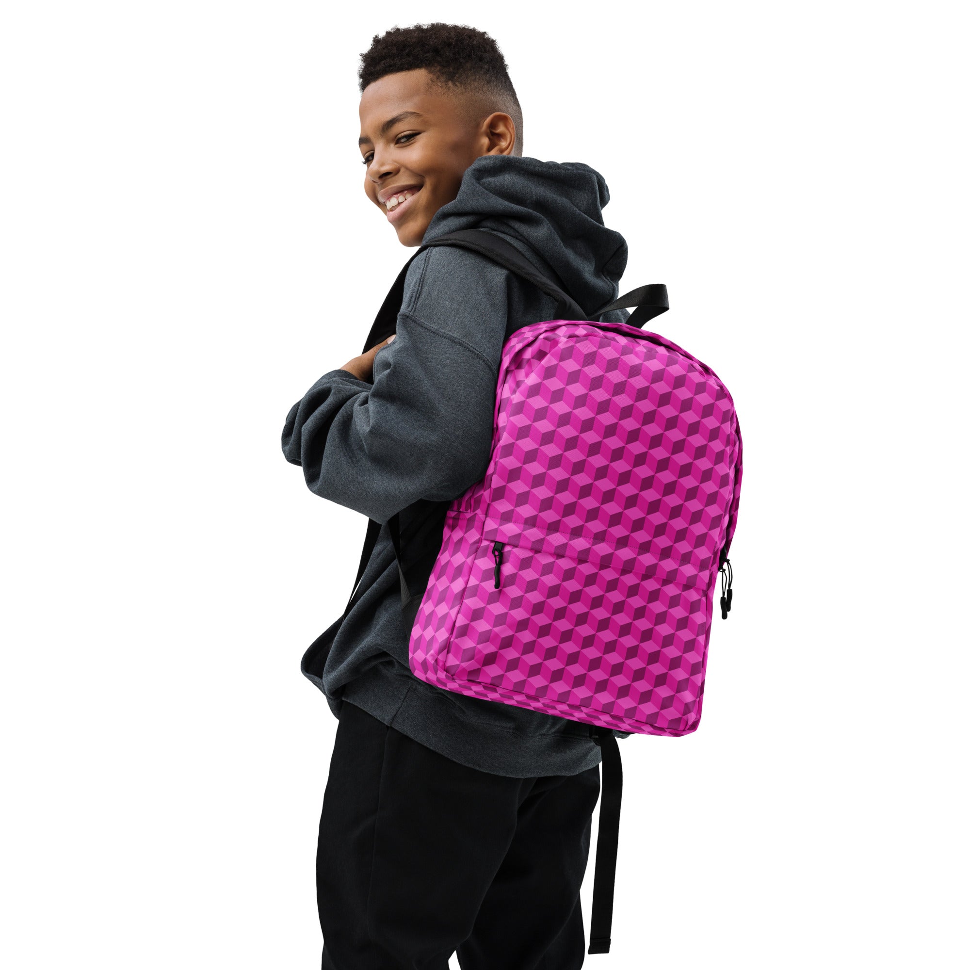 3d Geometric Cubes Optical illusion Preppy Pink Backpack
