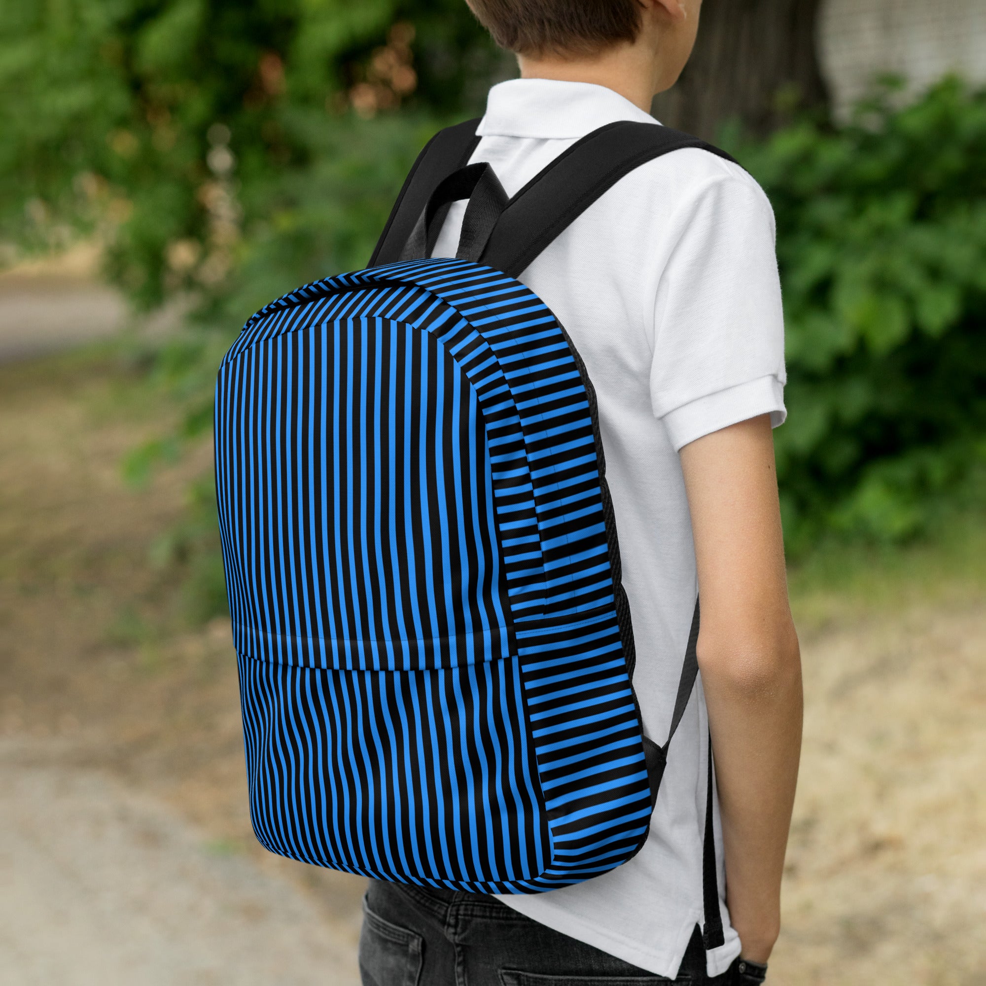 Minimal Black Stripes with Blue Lines Streaks Trendy Backpack