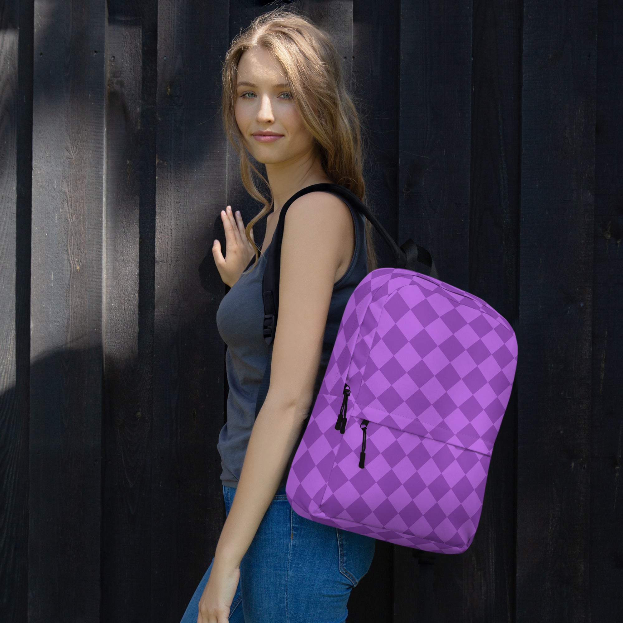 Preppy Lavender Checkered Back to School Purple Backpack