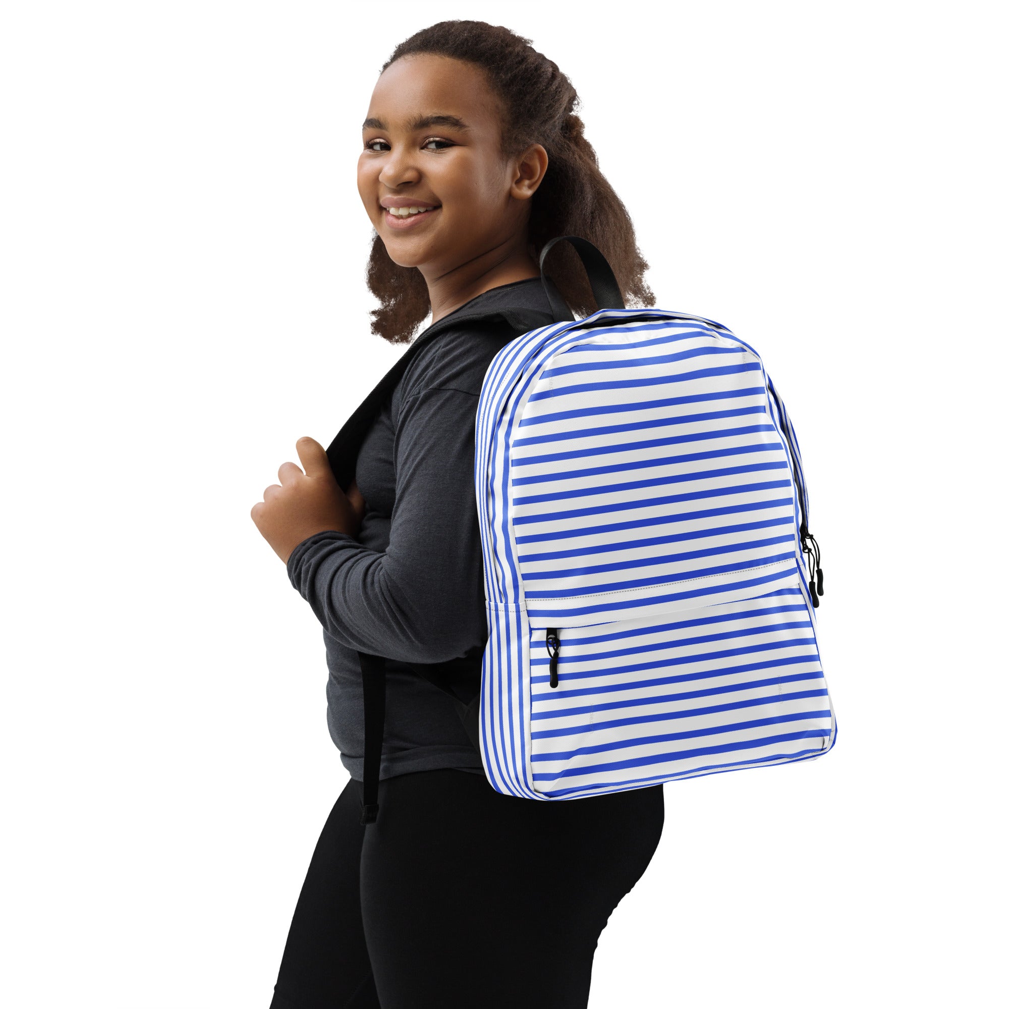 Nautical Striped Blue & White Horizontal Streaks Lines Backpack