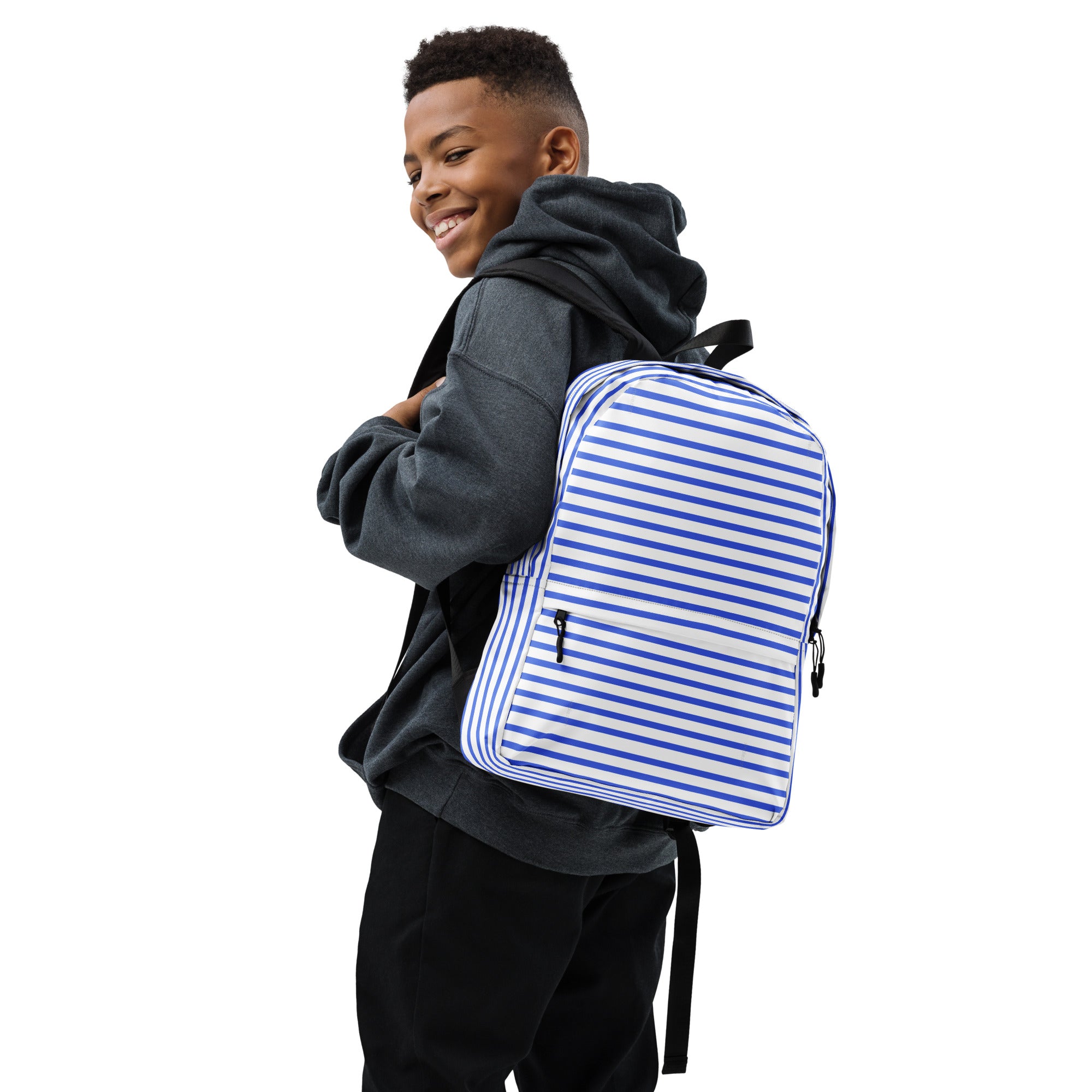 Nautical Striped Blue & White Horizontal Streaks Lines Backpack