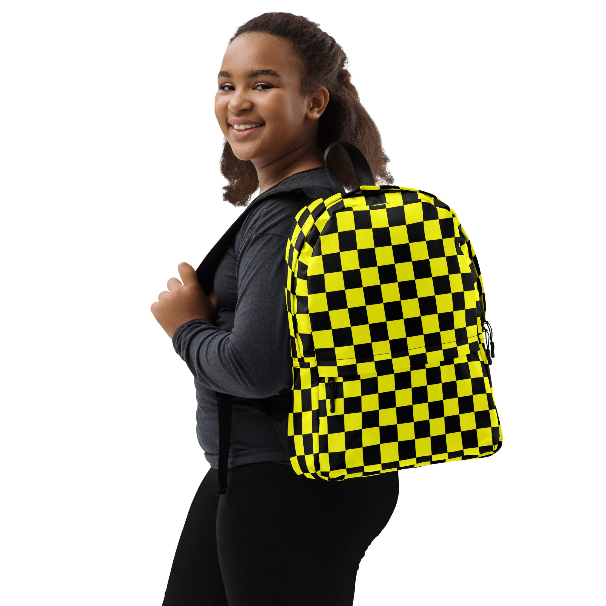Preppy Yellow and Black Aesthetic Checkered Print Backpack
