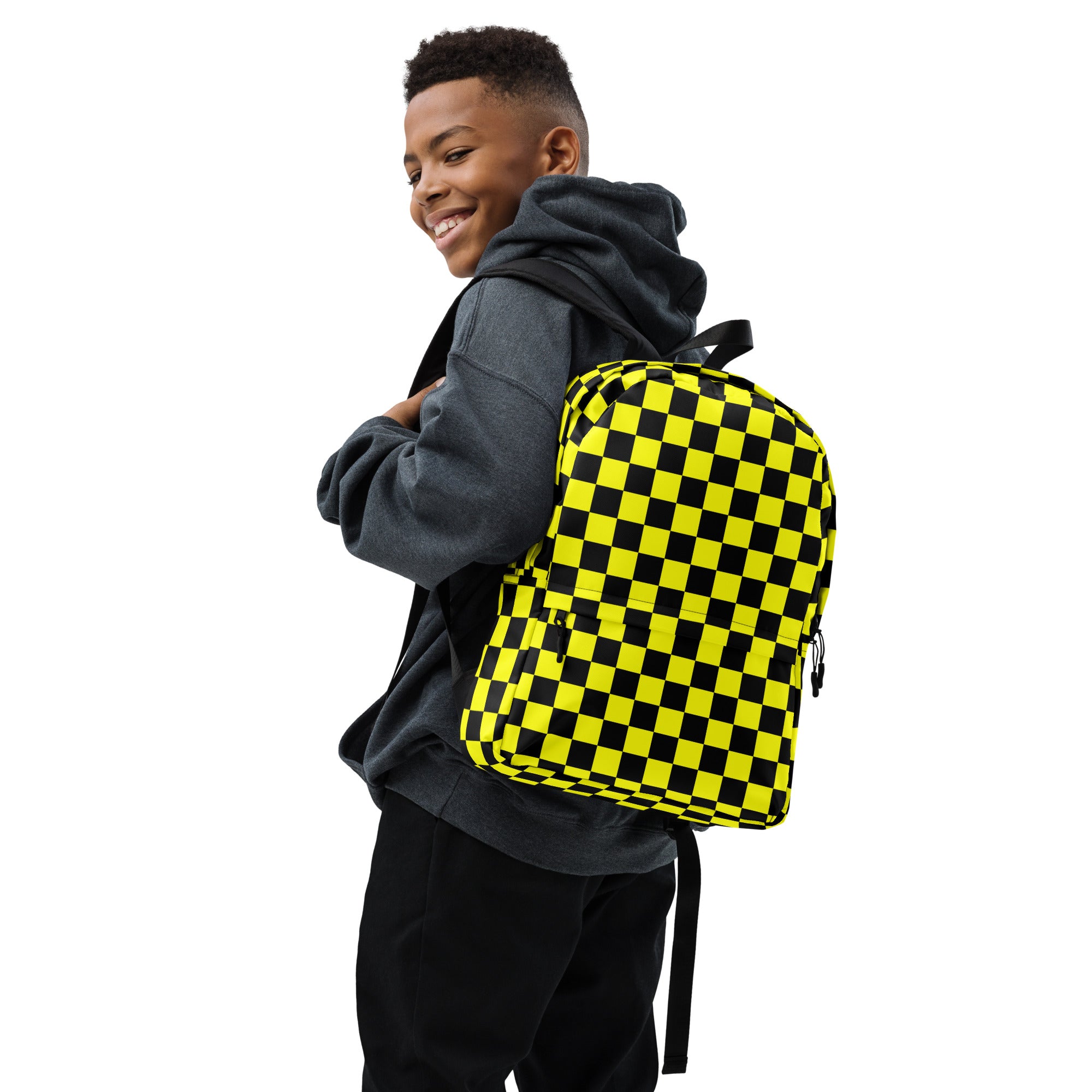 Preppy Yellow and Black Aesthetic Checkered Print Backpack