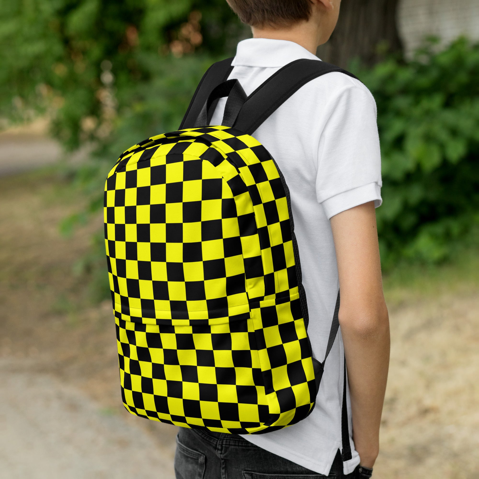 Preppy Yellow and Black Aesthetic Checkered Print Backpack
