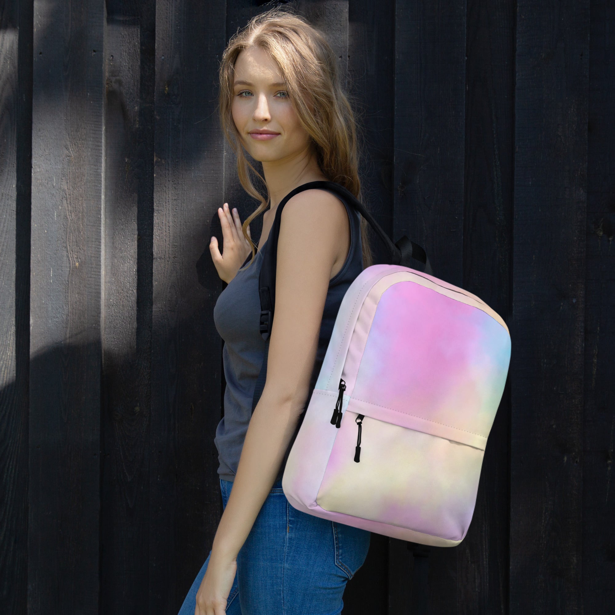 Preppy Cute Cotton Candy Print Aesthetic School Backpack