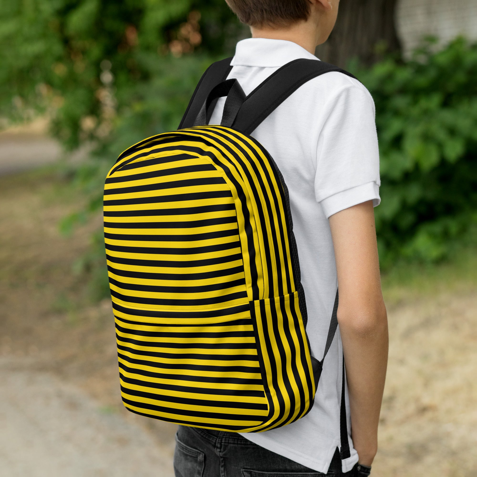Yellow and Black Honey Bee Inspired Vertical Striped Backpack