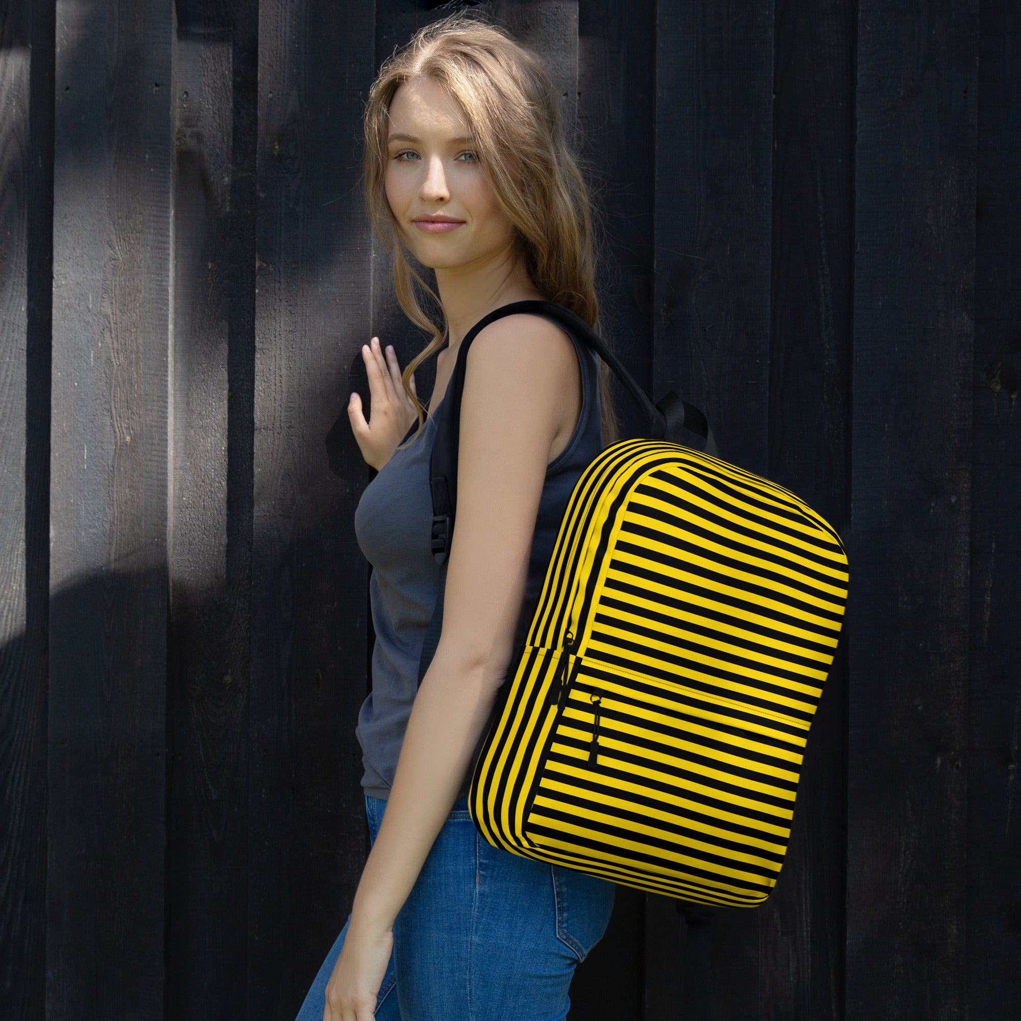 Yellow and Black Honey Bee Inspired Vertical Striped Backpack
