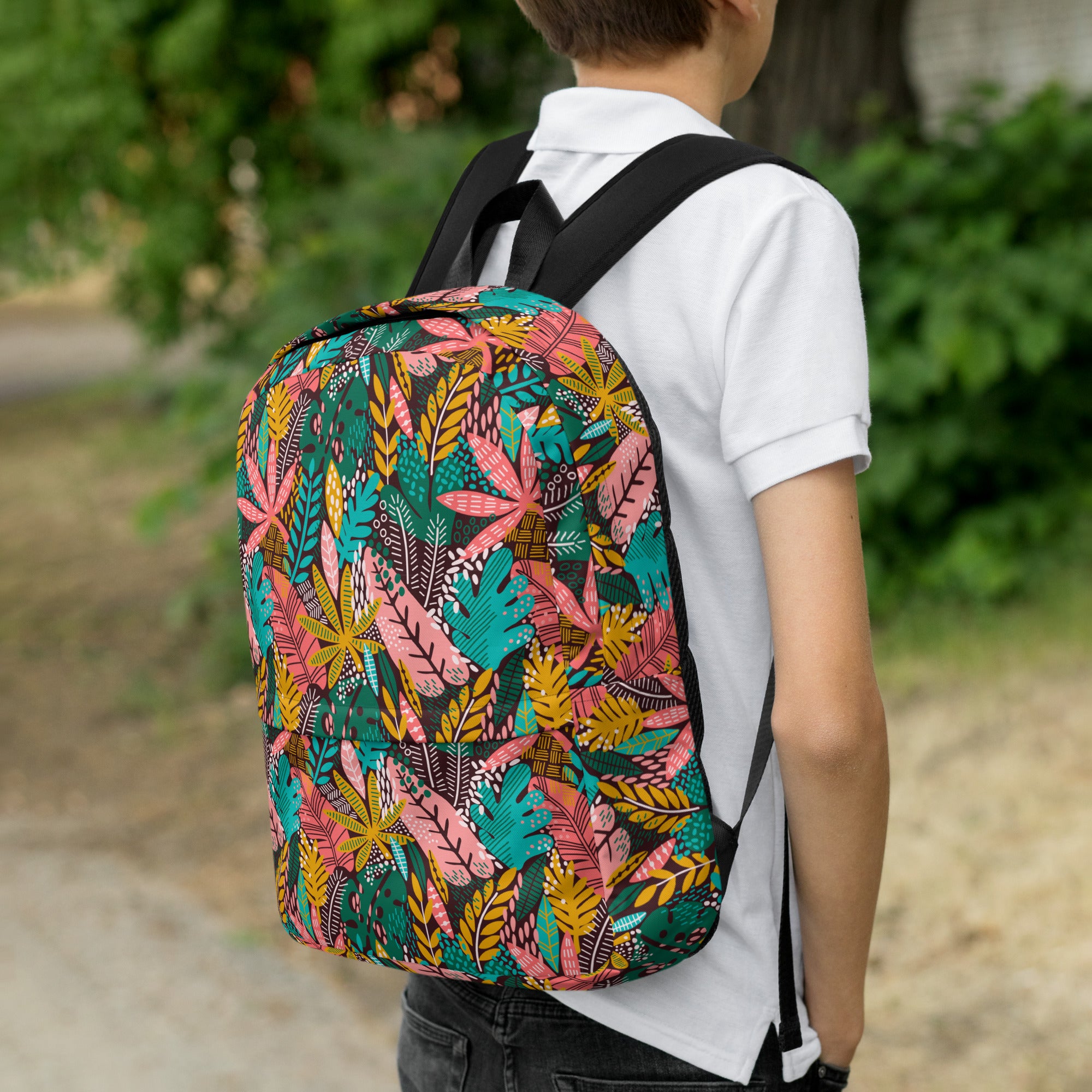 Boho Preppy Style Fall Leaves Pattern Backpack