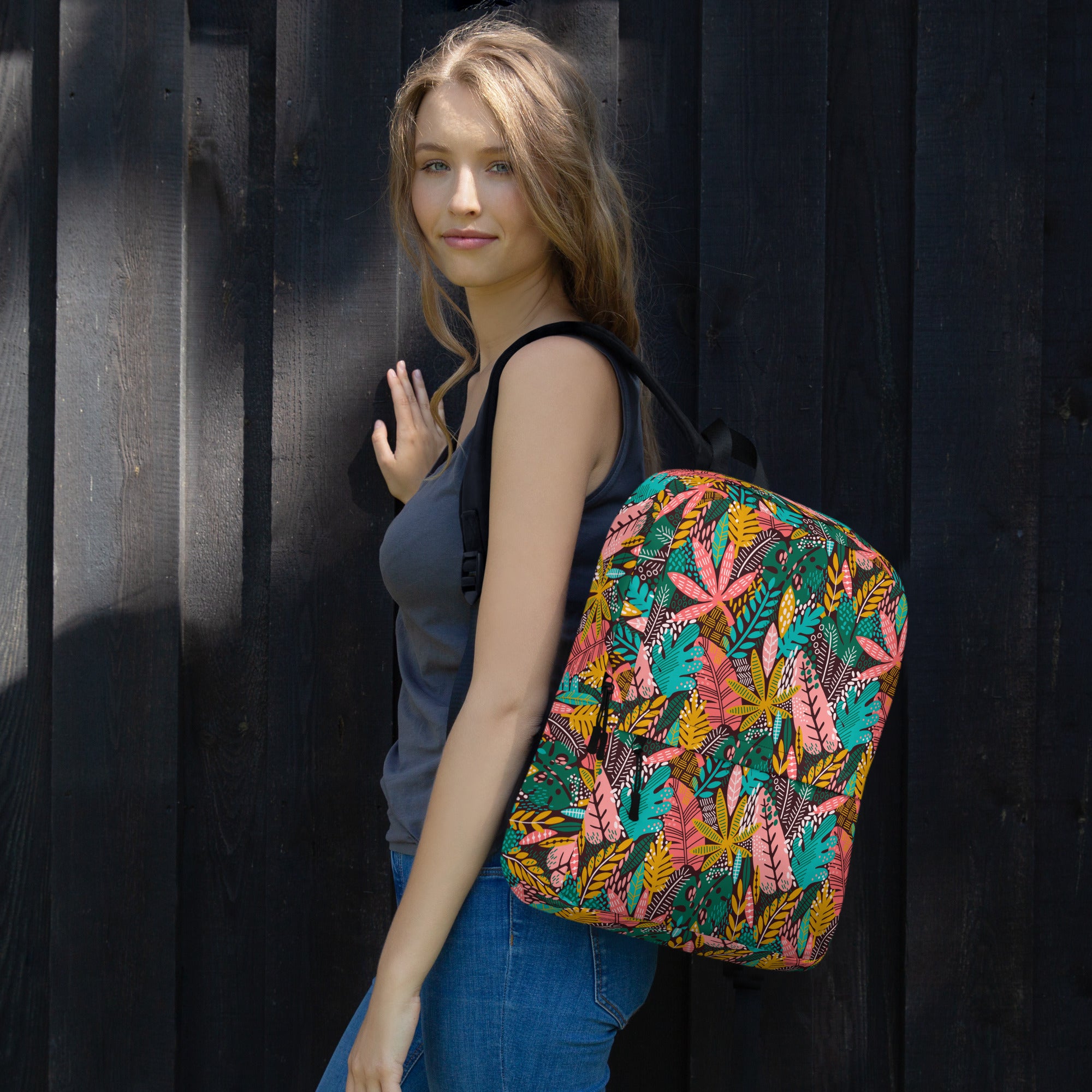 Boho Preppy Style Fall Leaves Pattern Backpack
