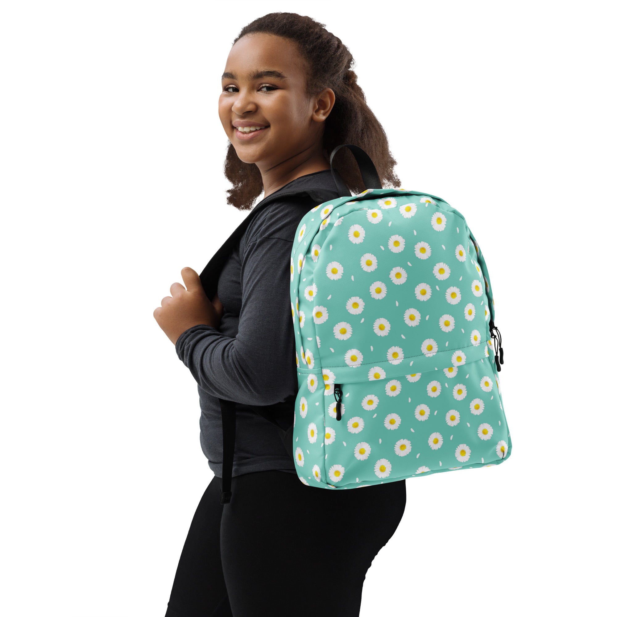 White Daisy Flower Pattern Pastel Blue Summer Backpack