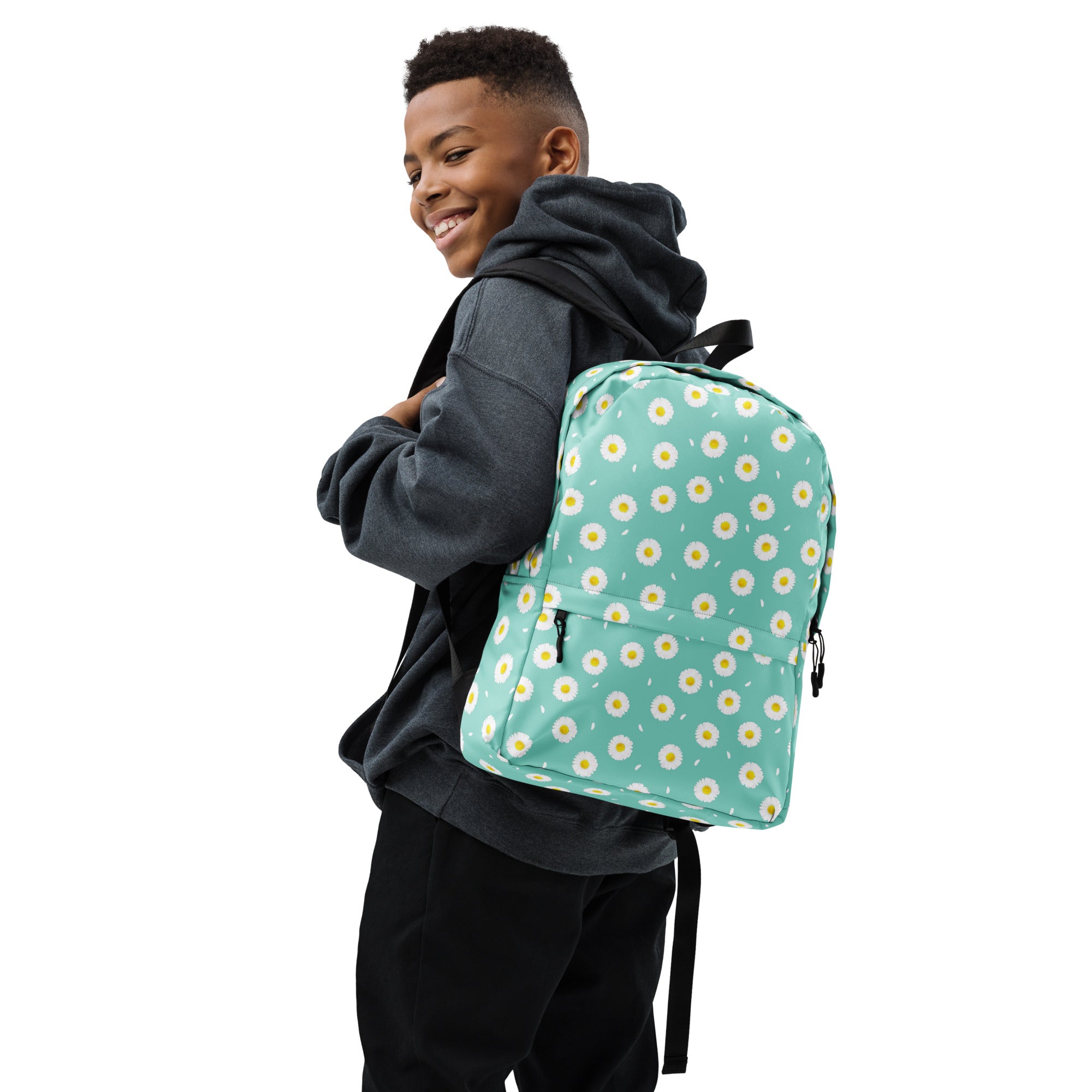 White Daisy Flower Pattern Pastel Blue Summer Backpack