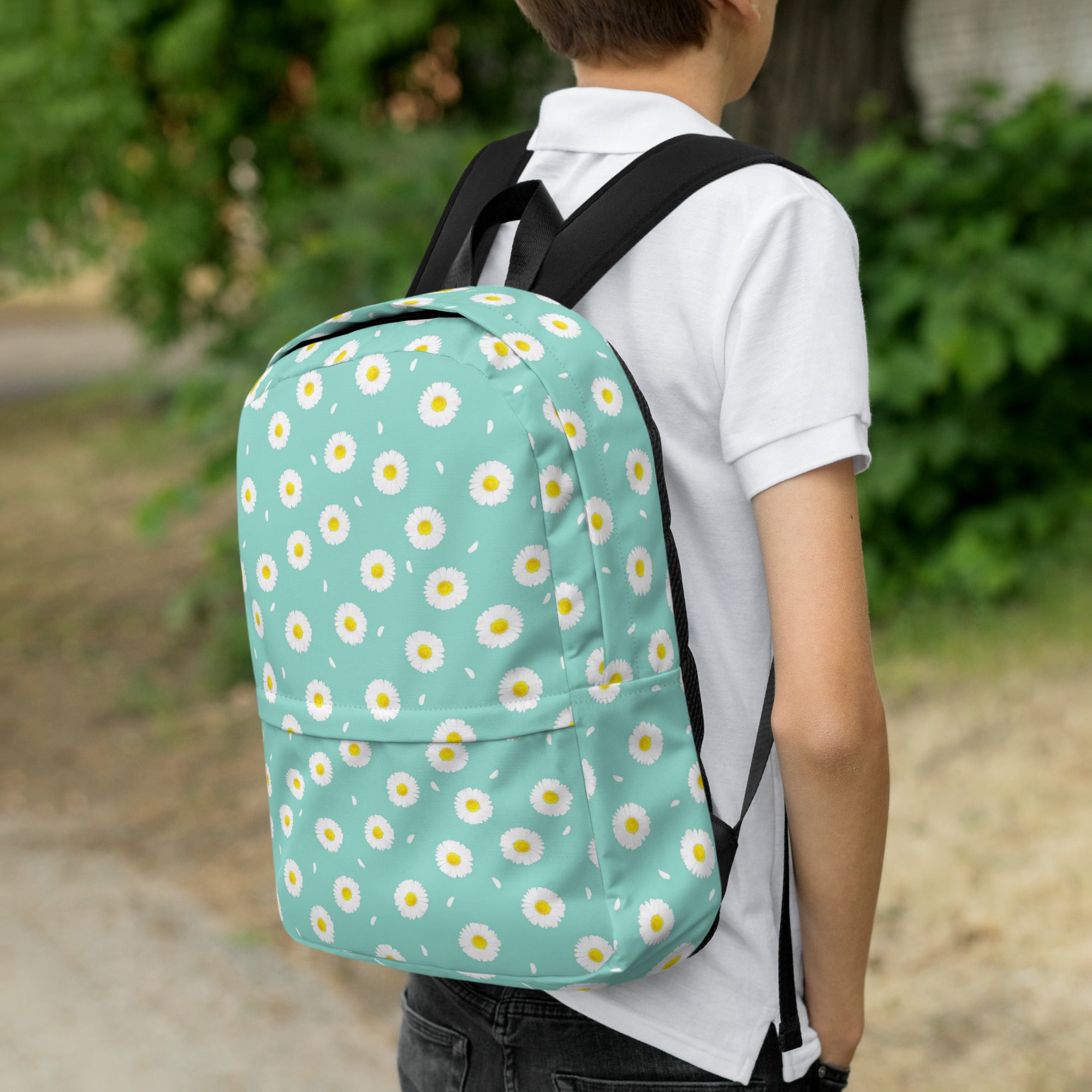 White Daisy Flower Pattern Pastel Blue Summer Backpack