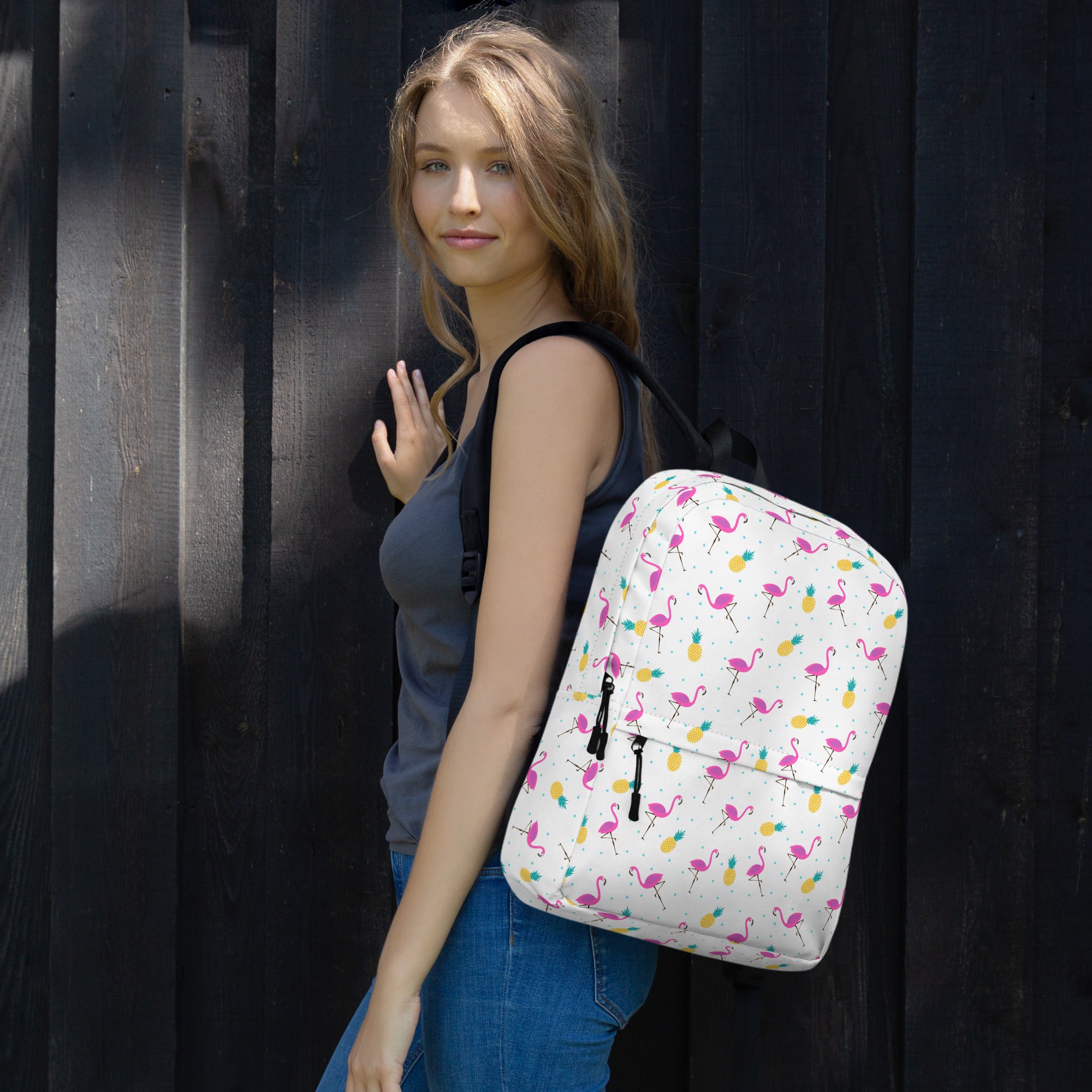 Lightweight Tropical Pineapple Pink Flamingo Summer Backpack