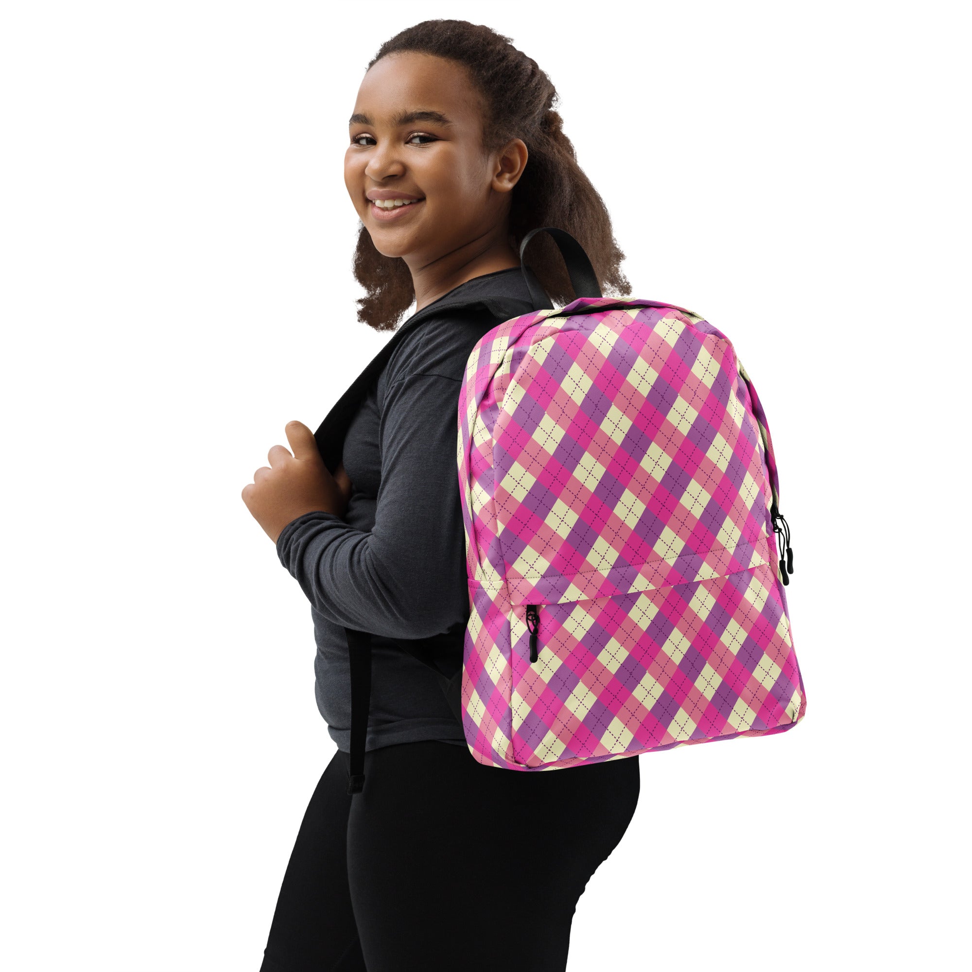Preppy Pink & Purple Gingham Plaid Aesthetic Backpack