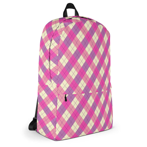 Preppy Pink & Purple Gingham Plaid Aesthetic Backpack