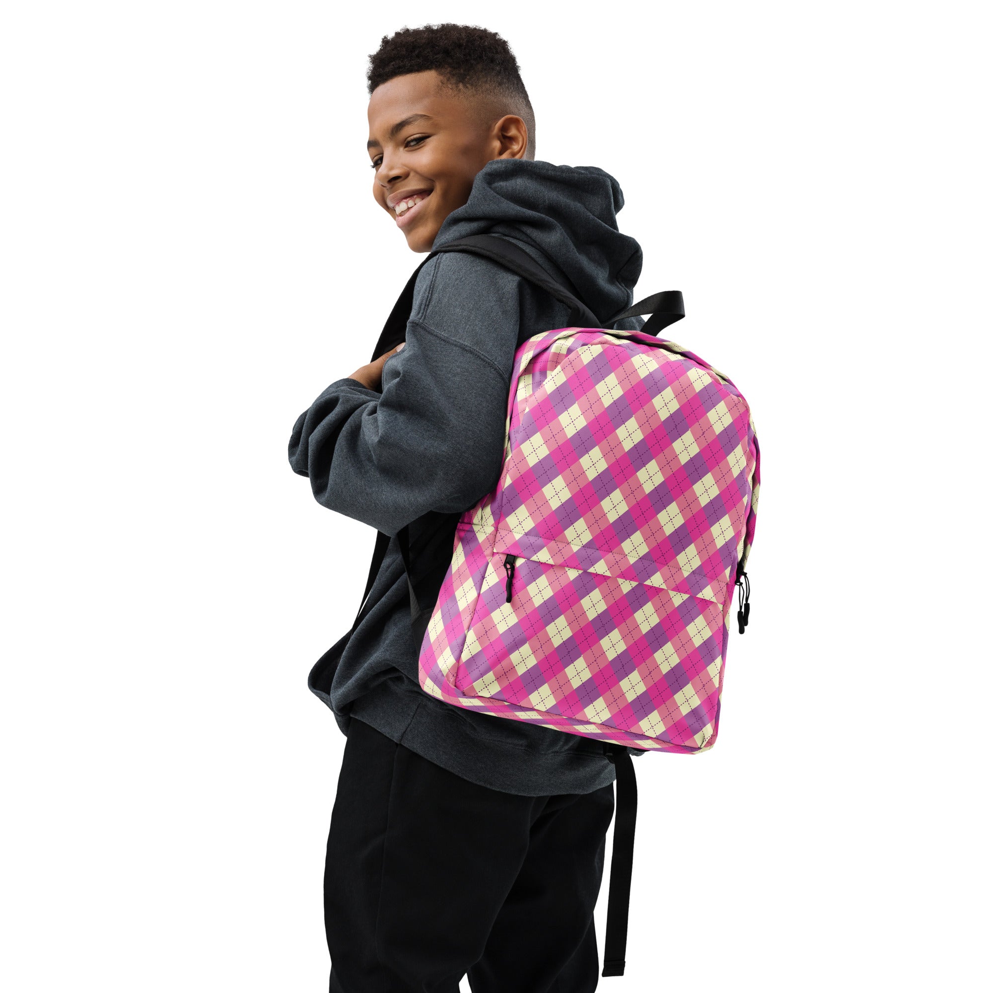 Preppy Pink & Purple Gingham Plaid Aesthetic Backpack