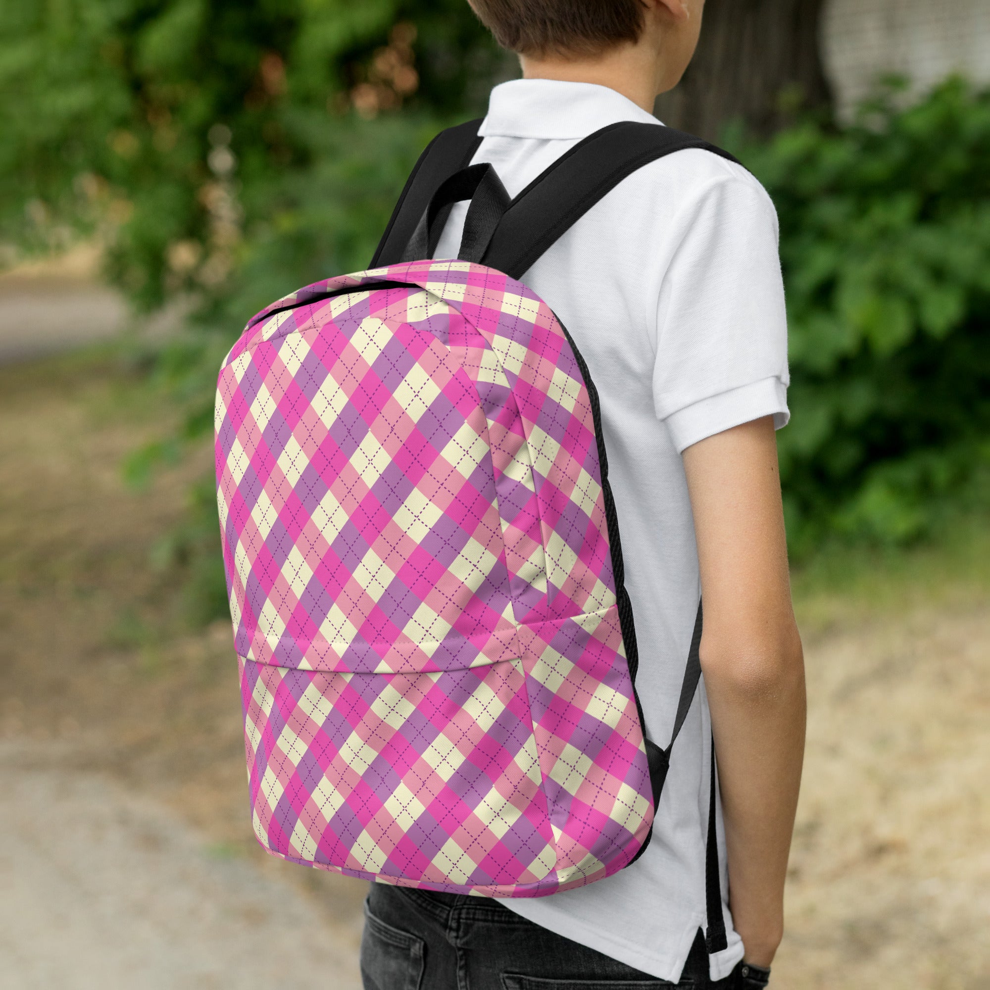 Preppy Pink & Purple Gingham Plaid Aesthetic Backpack