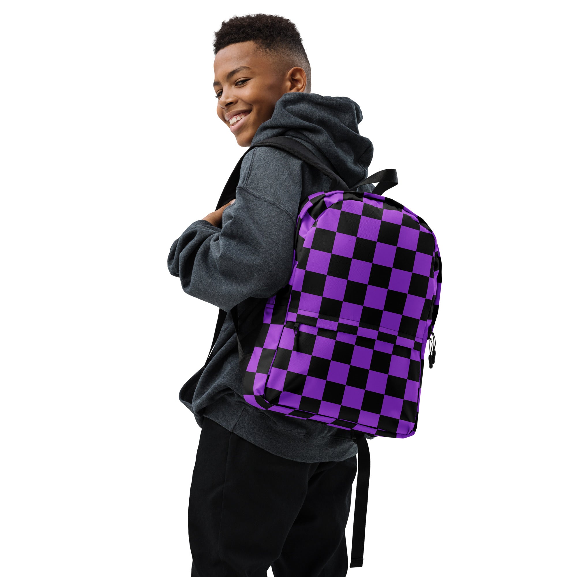 Preppy Purple Checkered Backpack for School & Travel