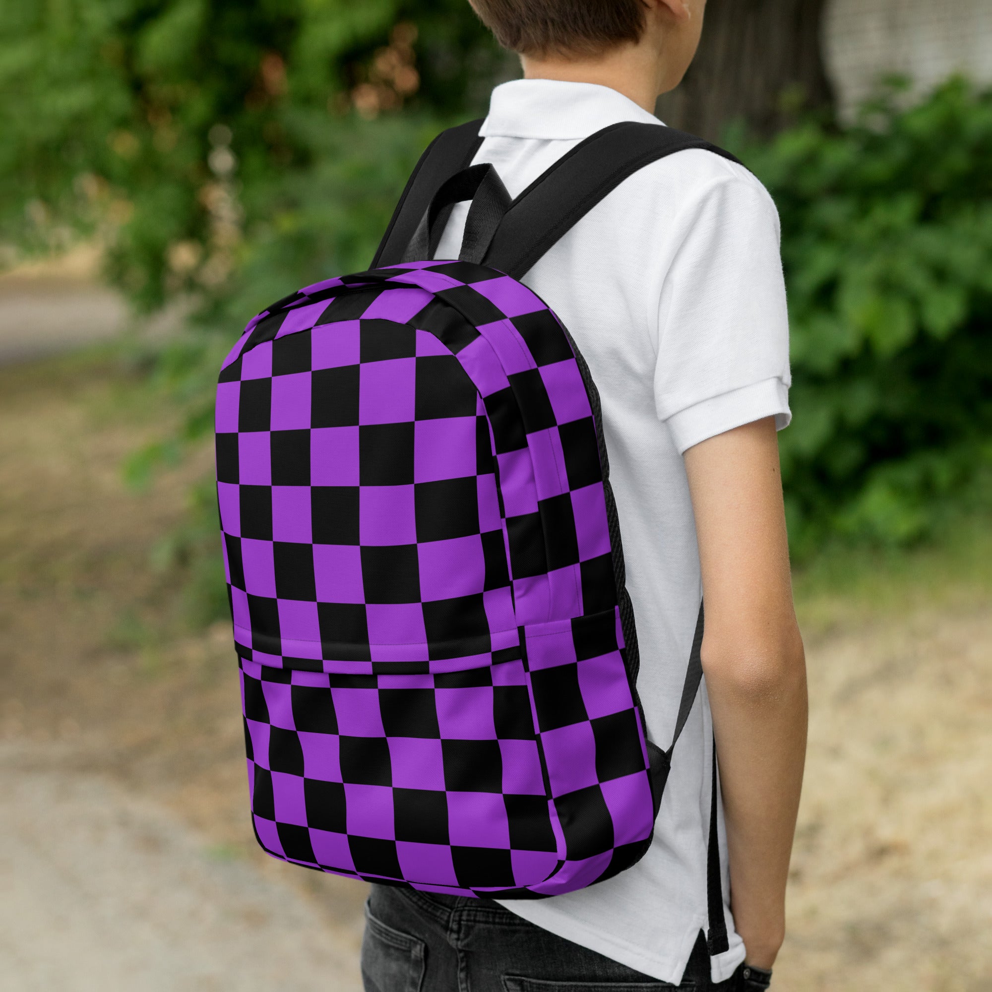 Preppy Purple Checkered Backpack for School & Travel