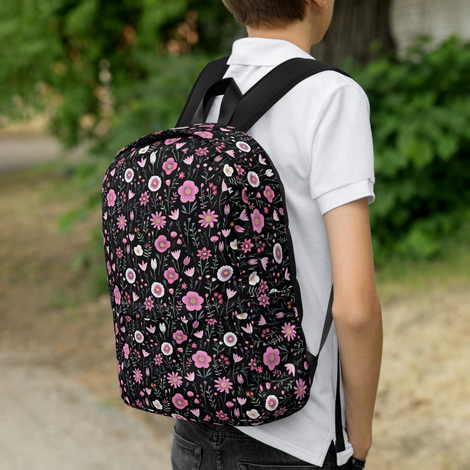 Black Floral Backpack for Laptops Books & School