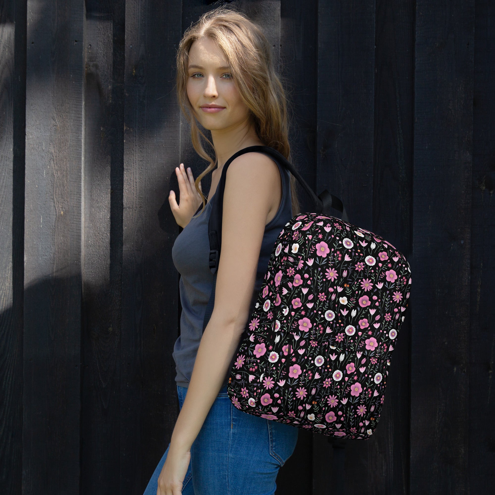 Black Floral Backpack for Laptops Books & School
