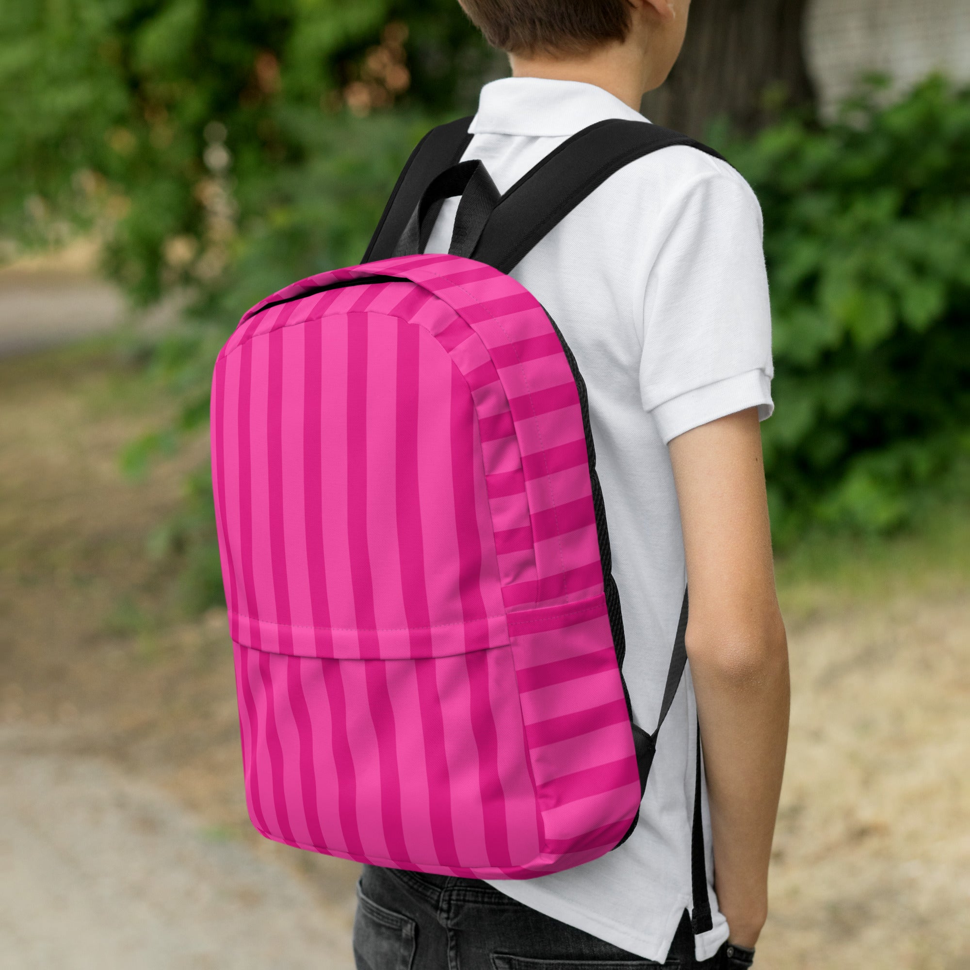 Preppy Aesthetic Pink Bubblegum Striped Statement Backpack