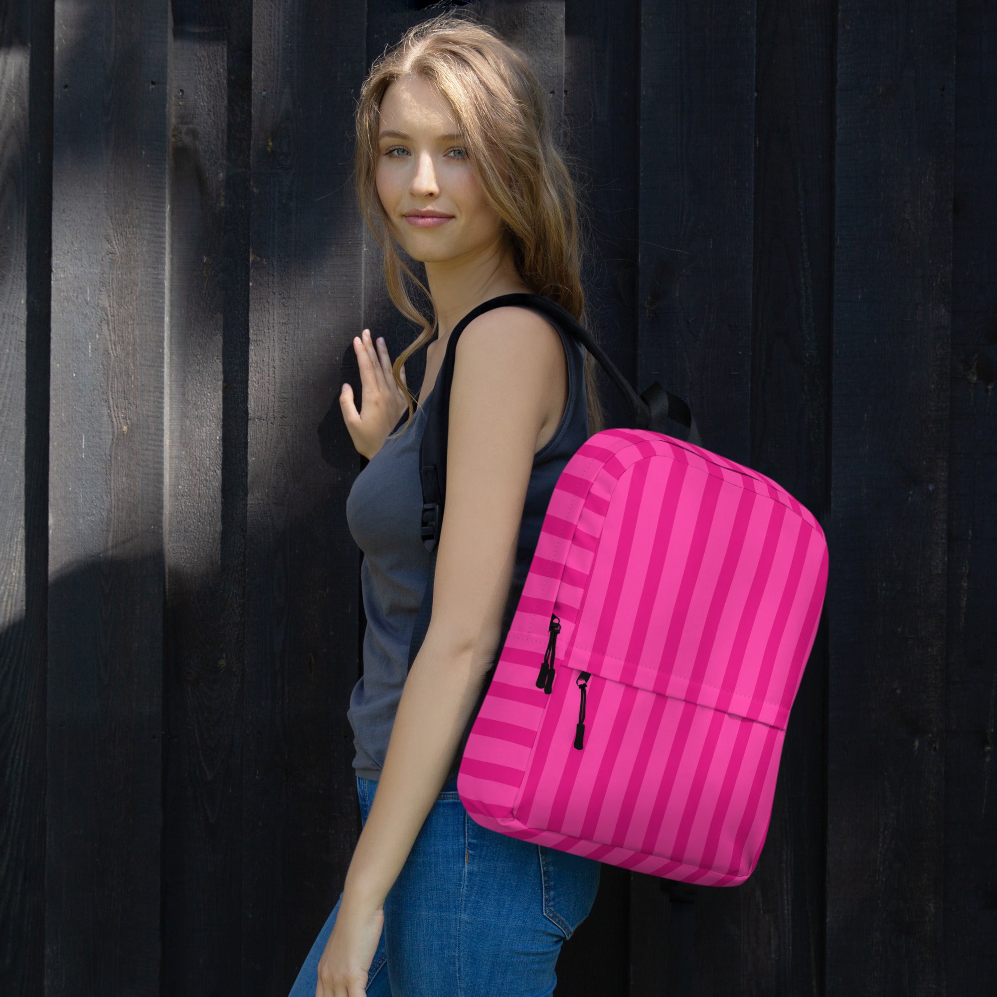 Preppy Aesthetic Pink Bubblegum Striped Statement Backpack