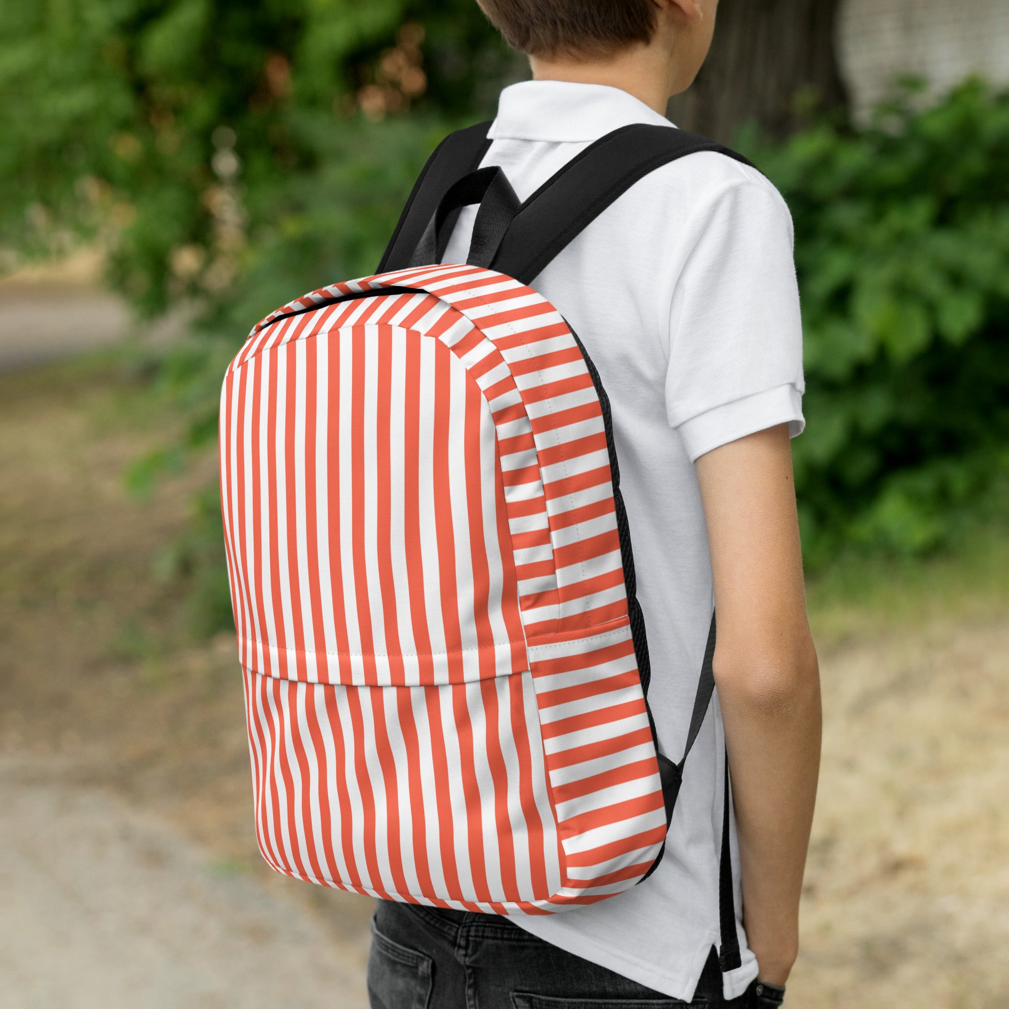 White and Orange Stripes Carry On Travel Backpack