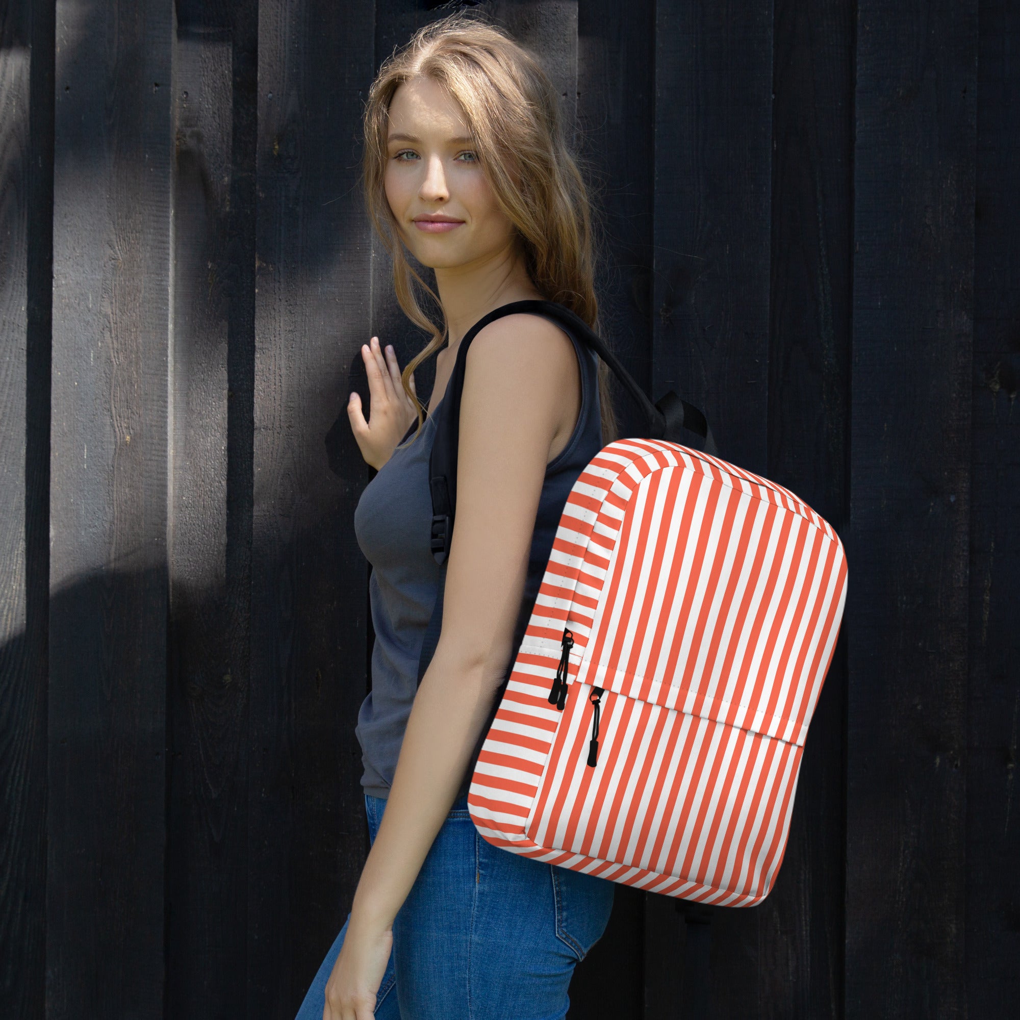 White and Orange Stripes Carry On Travel Backpack