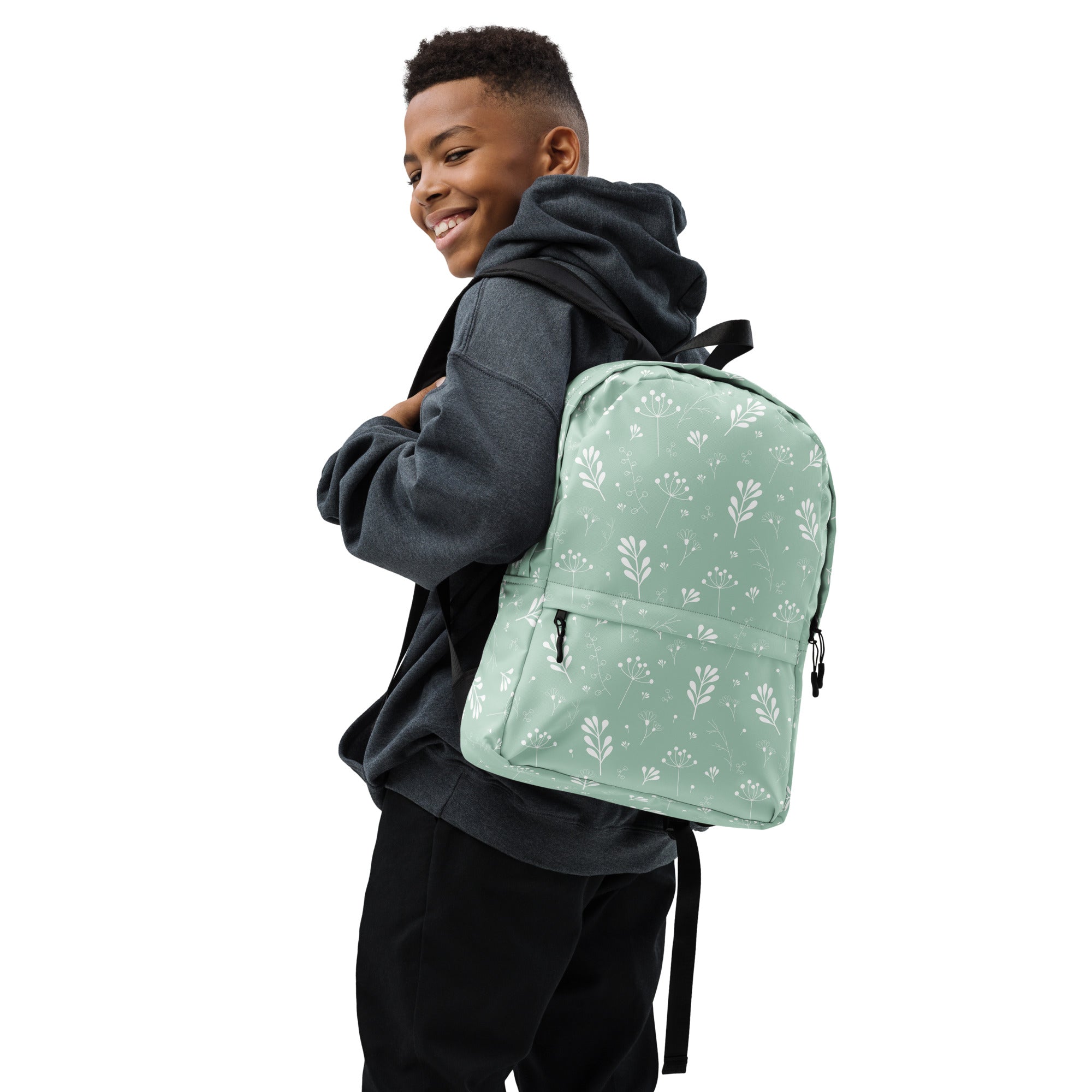 Pastel Green Clean Summer Seamless Floral Backpack