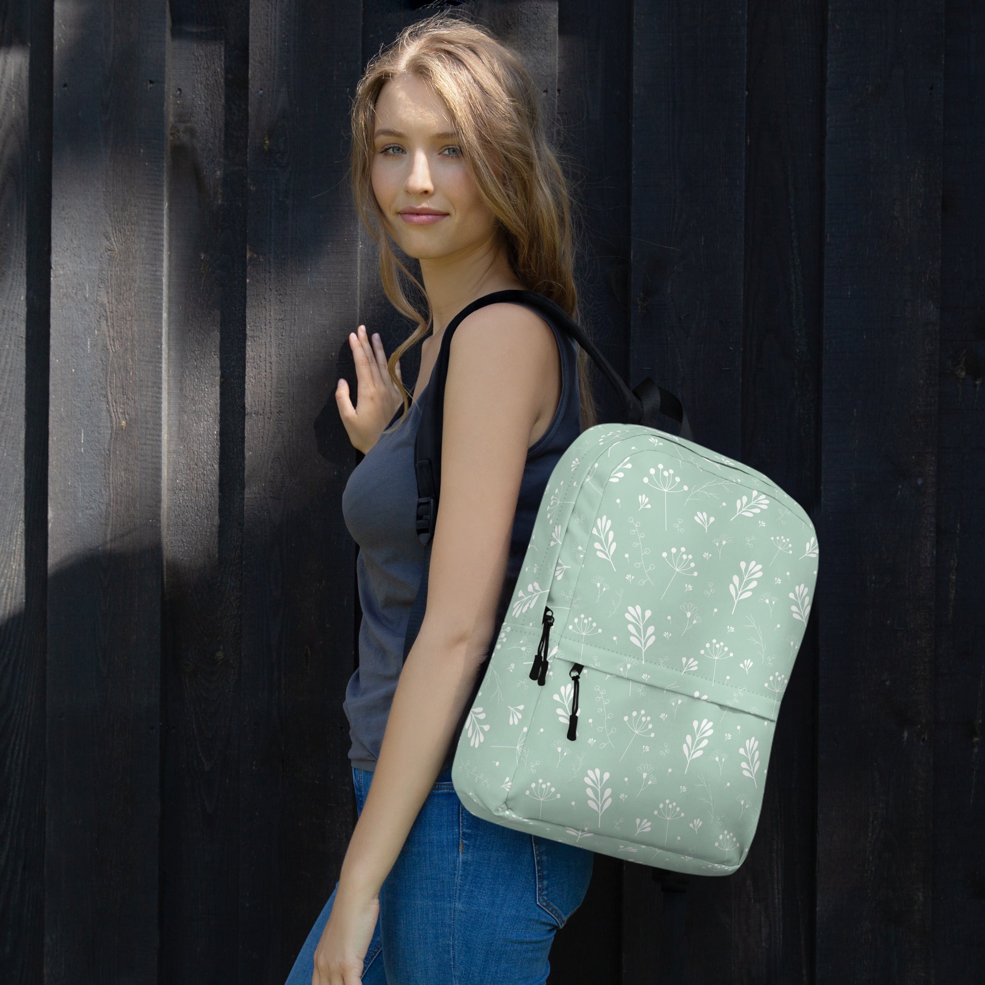 Pastel Green Clean Summer Seamless Floral Backpack