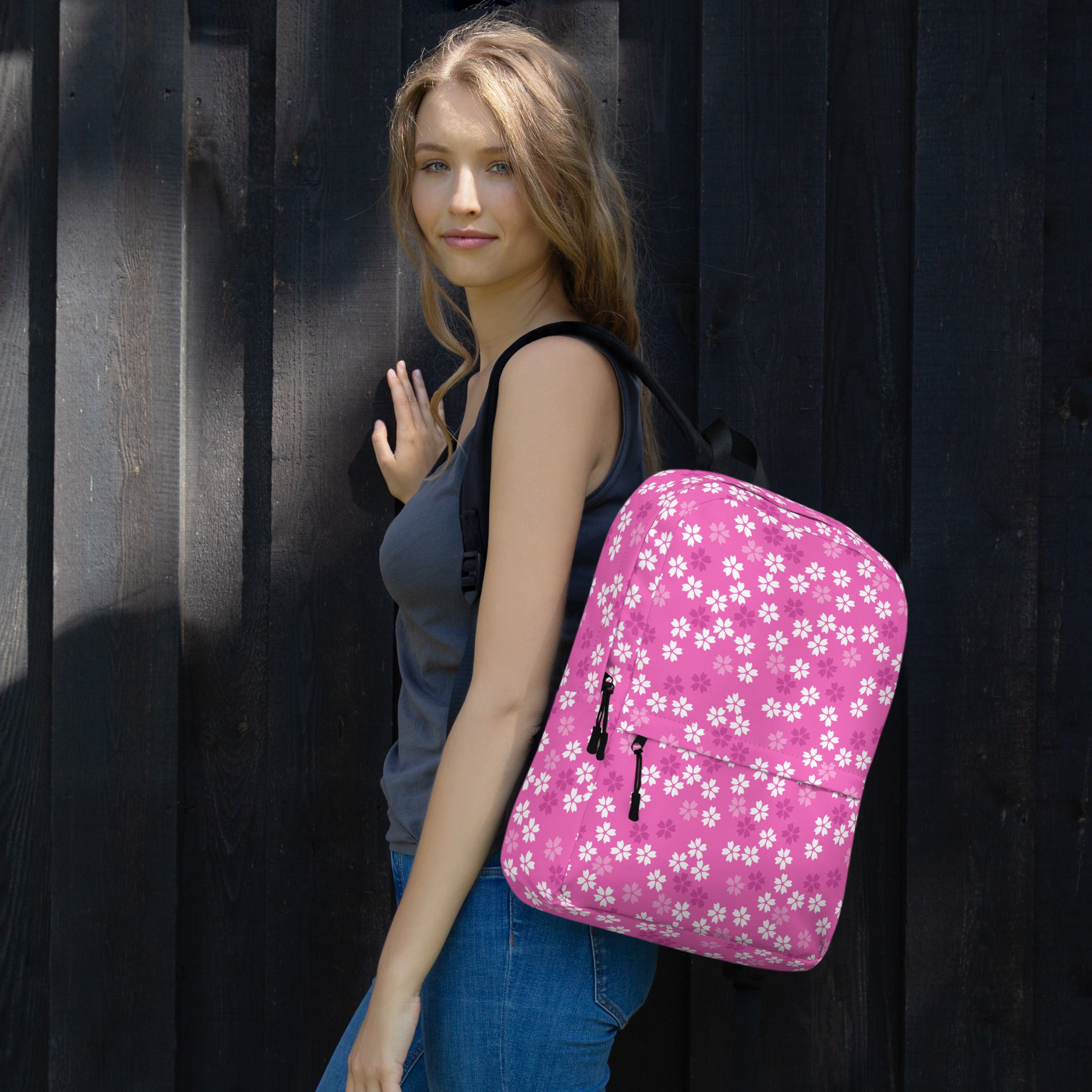 Preppy Pink Floral Blossom Seamless Pattern Backpack
