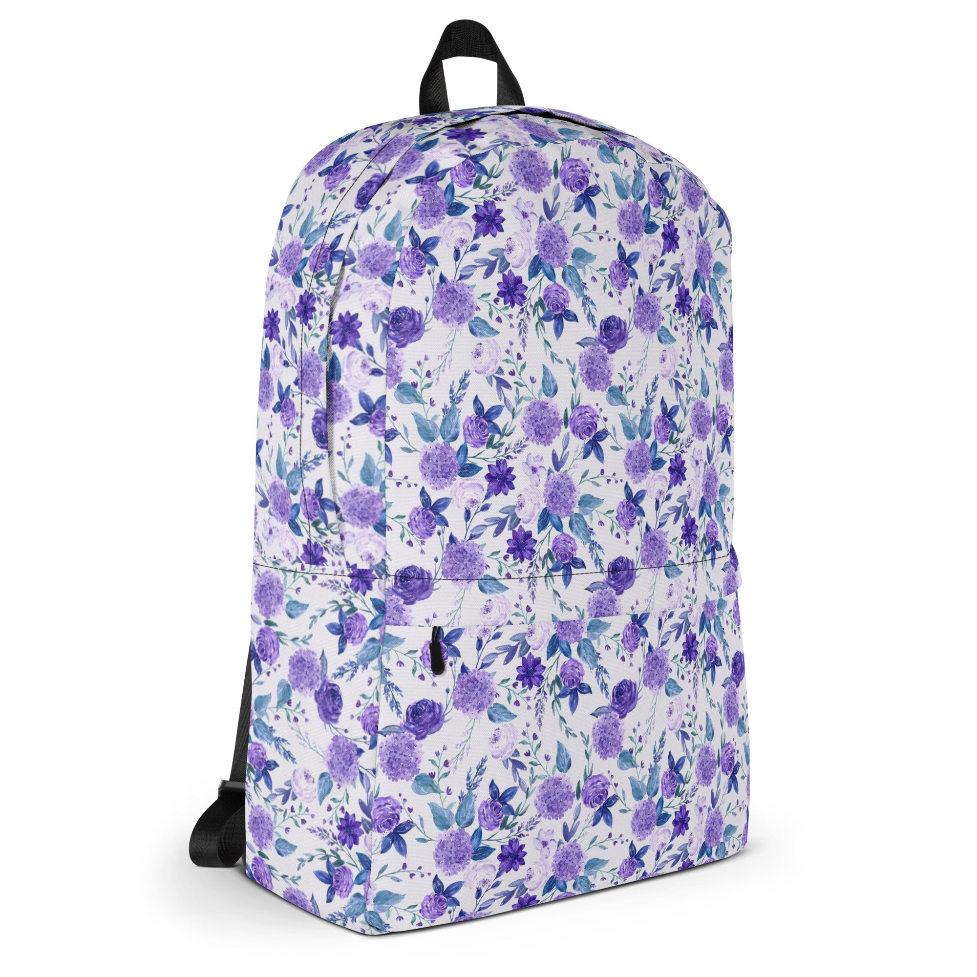 Preppy Purple Floral White Backpack for Women